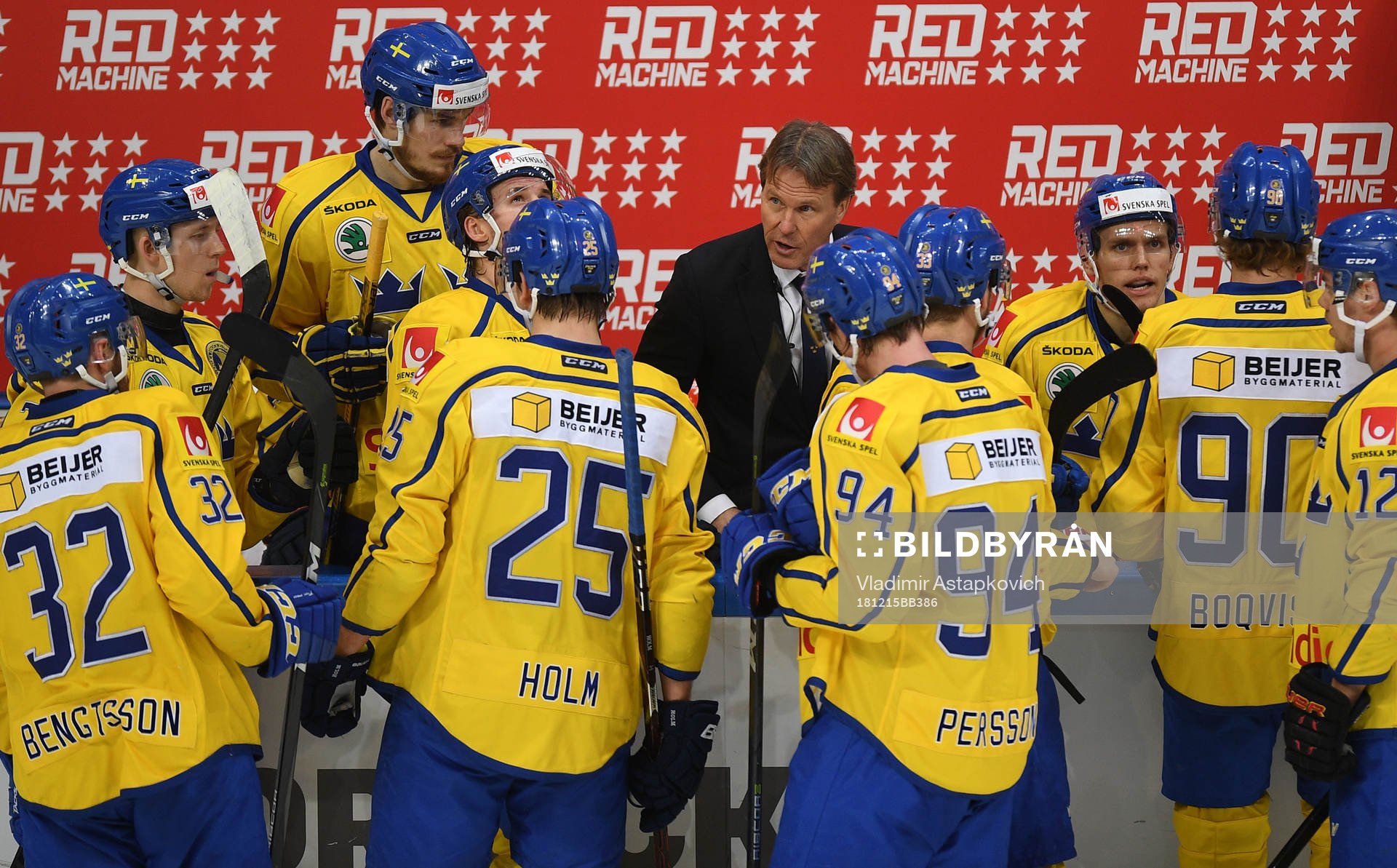 Sweden's coach Johan Garpenlov speaks to his players