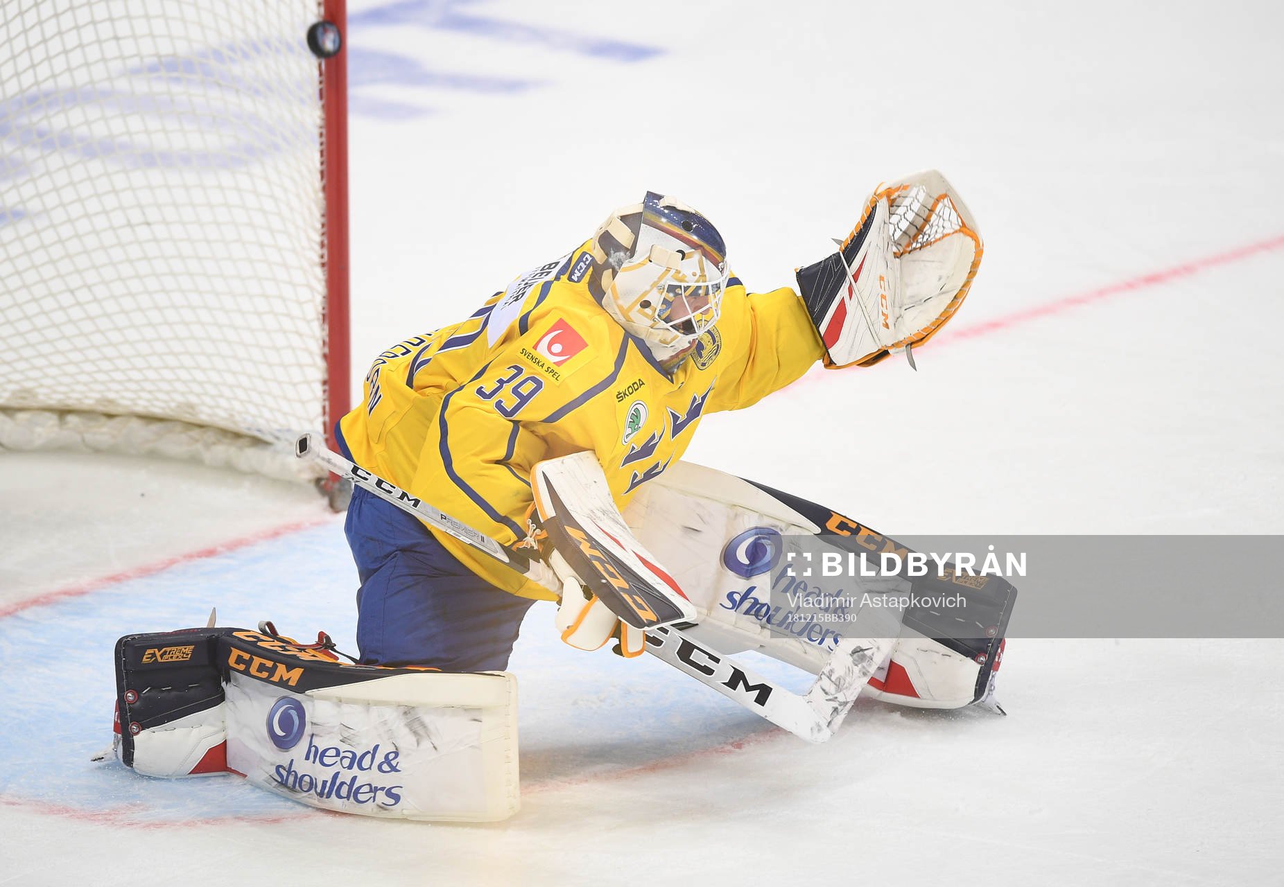 Sweden's goalie Adam Reideborn concedes third goal