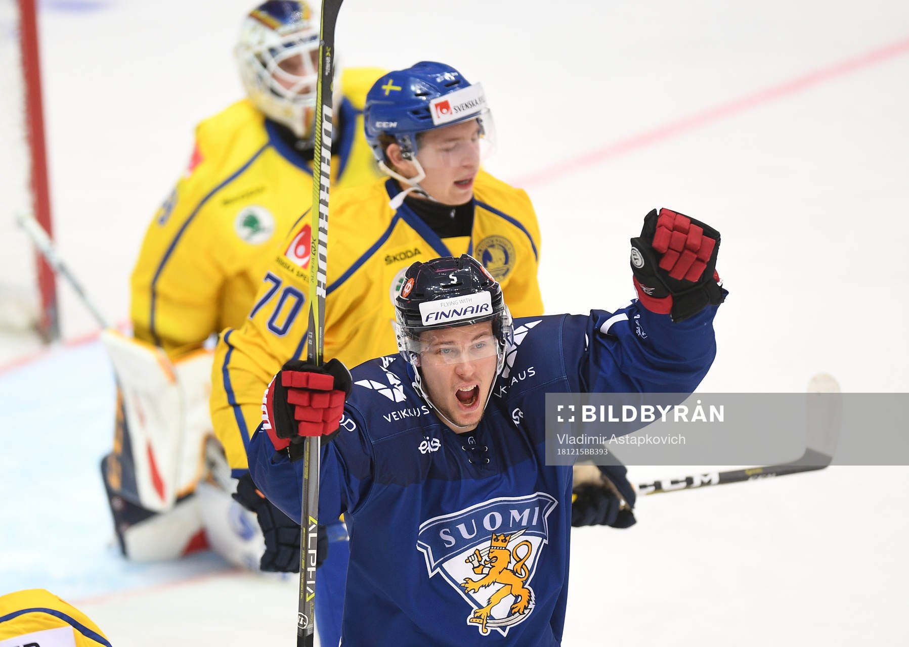 Finland's Antti Kalapudas celebrates his team's goal