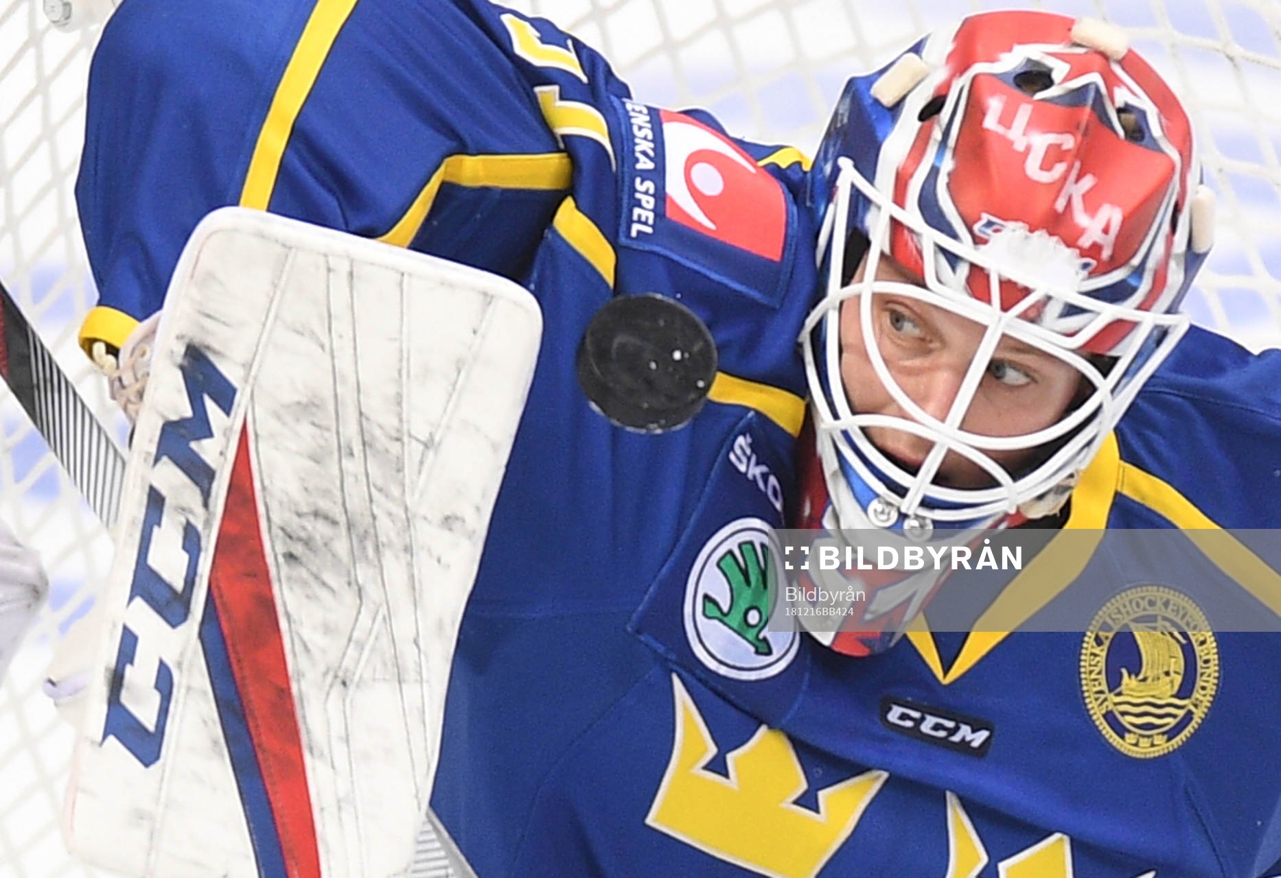 Sweden's goalie Lars Johansson makes a save