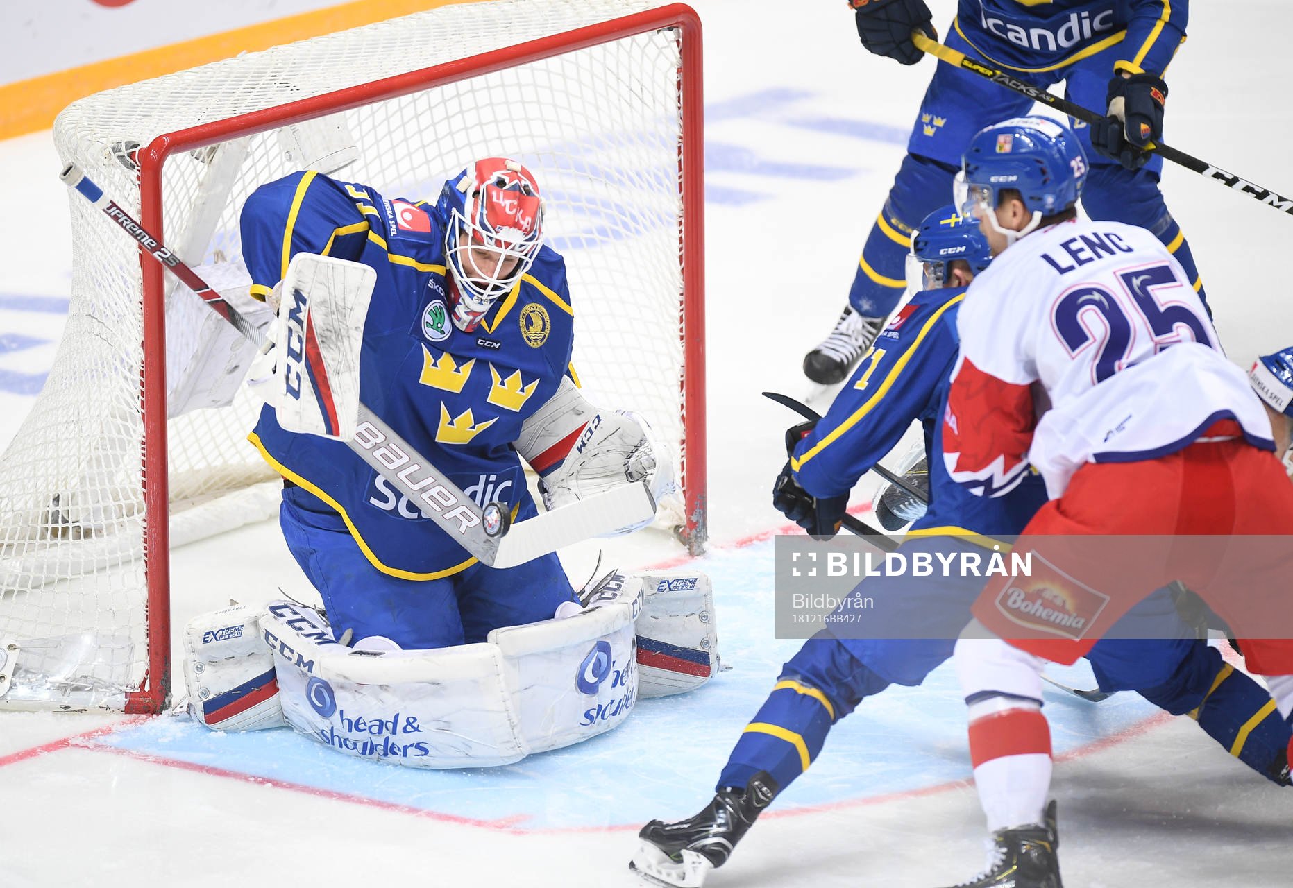 Sweden's goalie Lars Johansson makes a save
