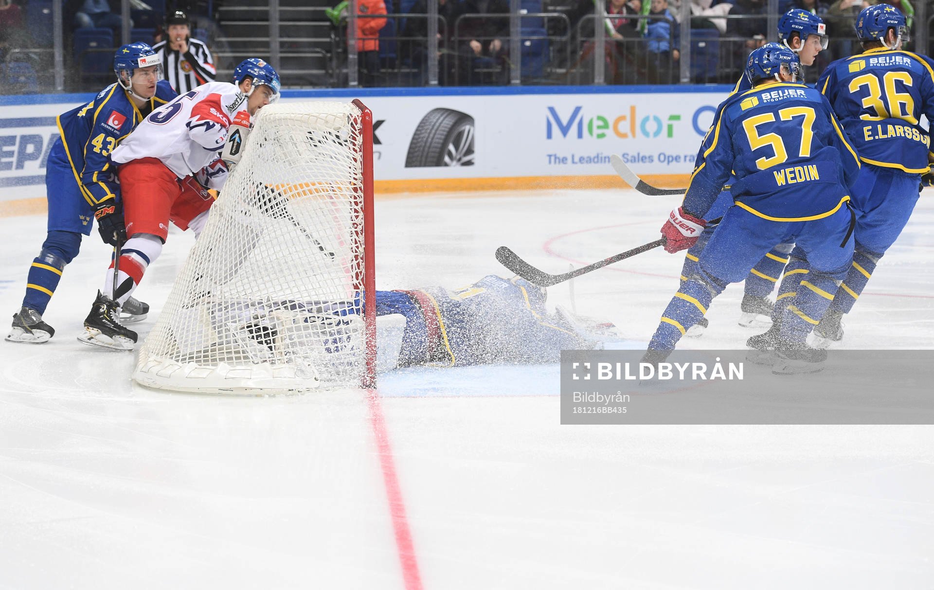 Sweden's goalie Lars Johansson makes a save