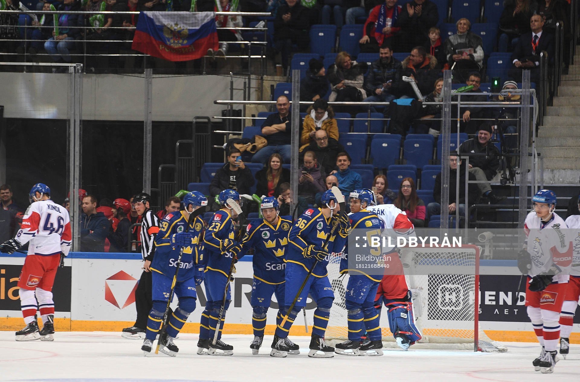 Sweden's players celebrate team's goal