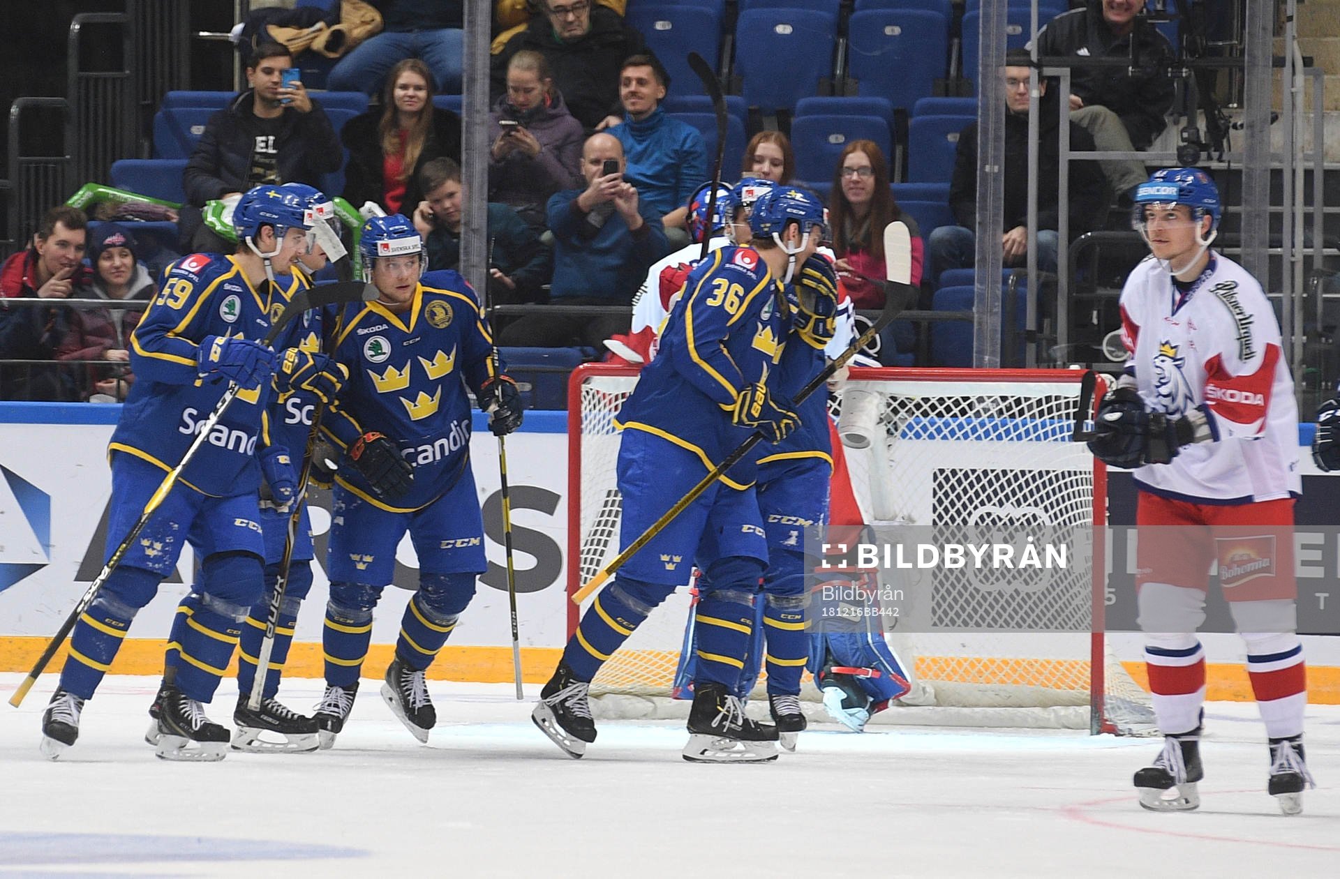 Sweden's players celebrate team's goal