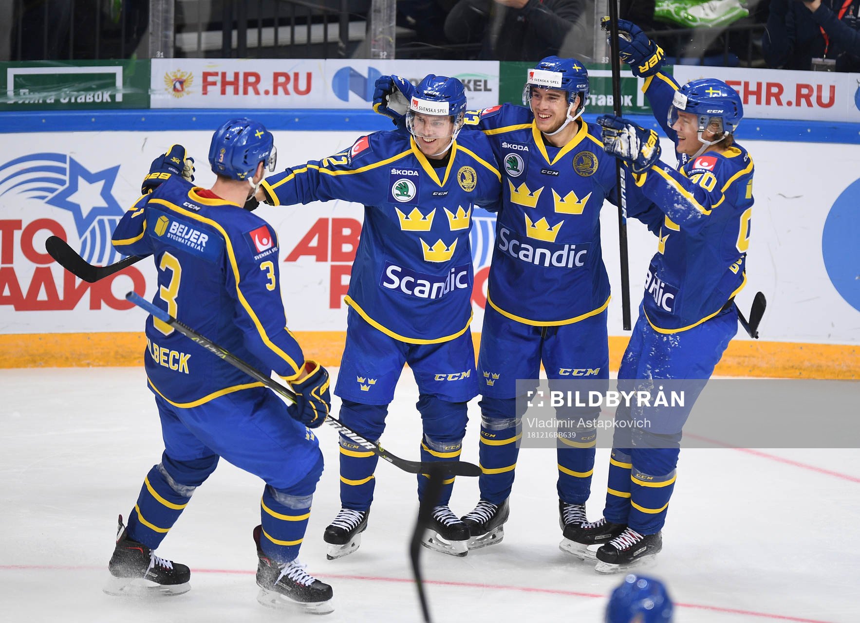 Sweden's Michael Lindqvist, 2nd right, celebrates his goal