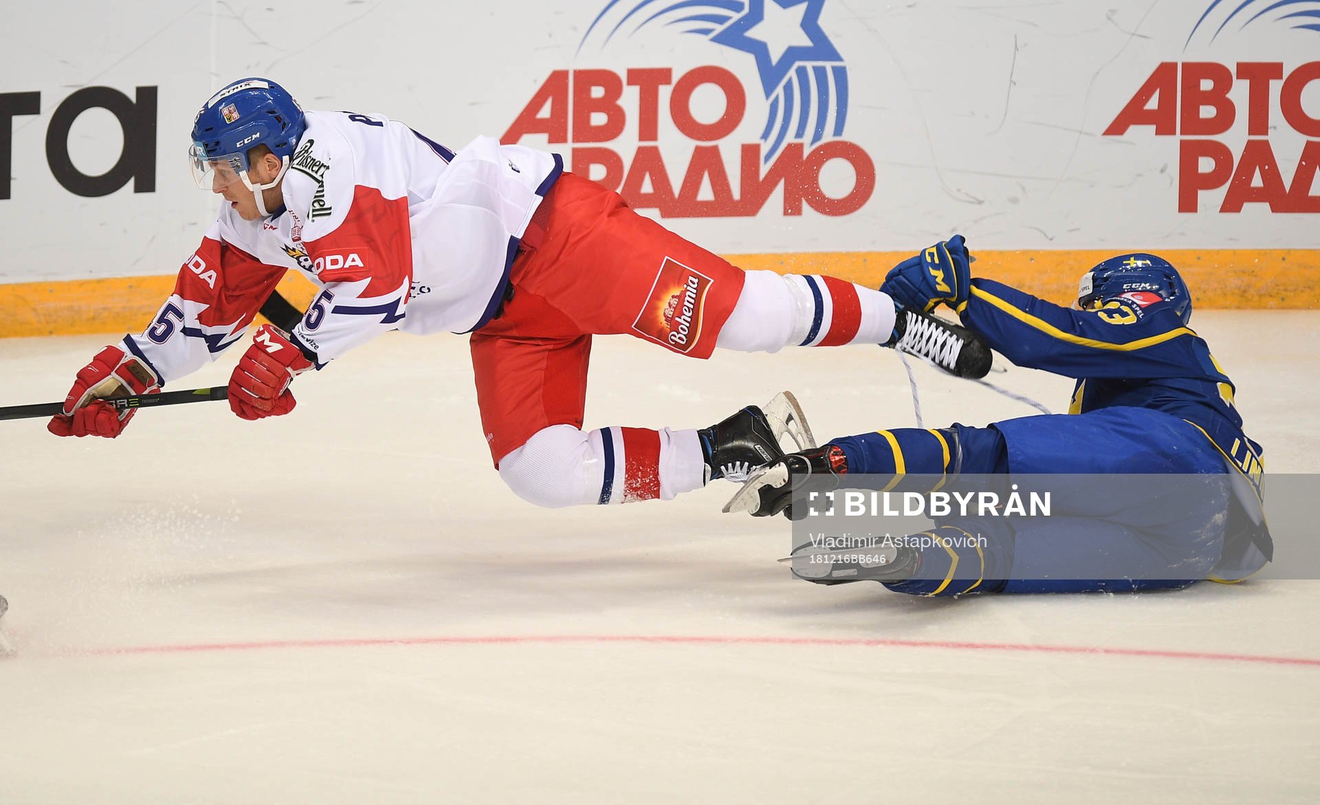 Czech Republic's Filip Pavlik falls over Sweden's Michael