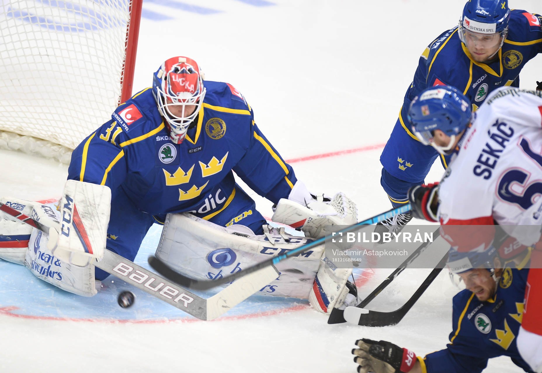 Sweden's goalie Lars Johansson makes a save