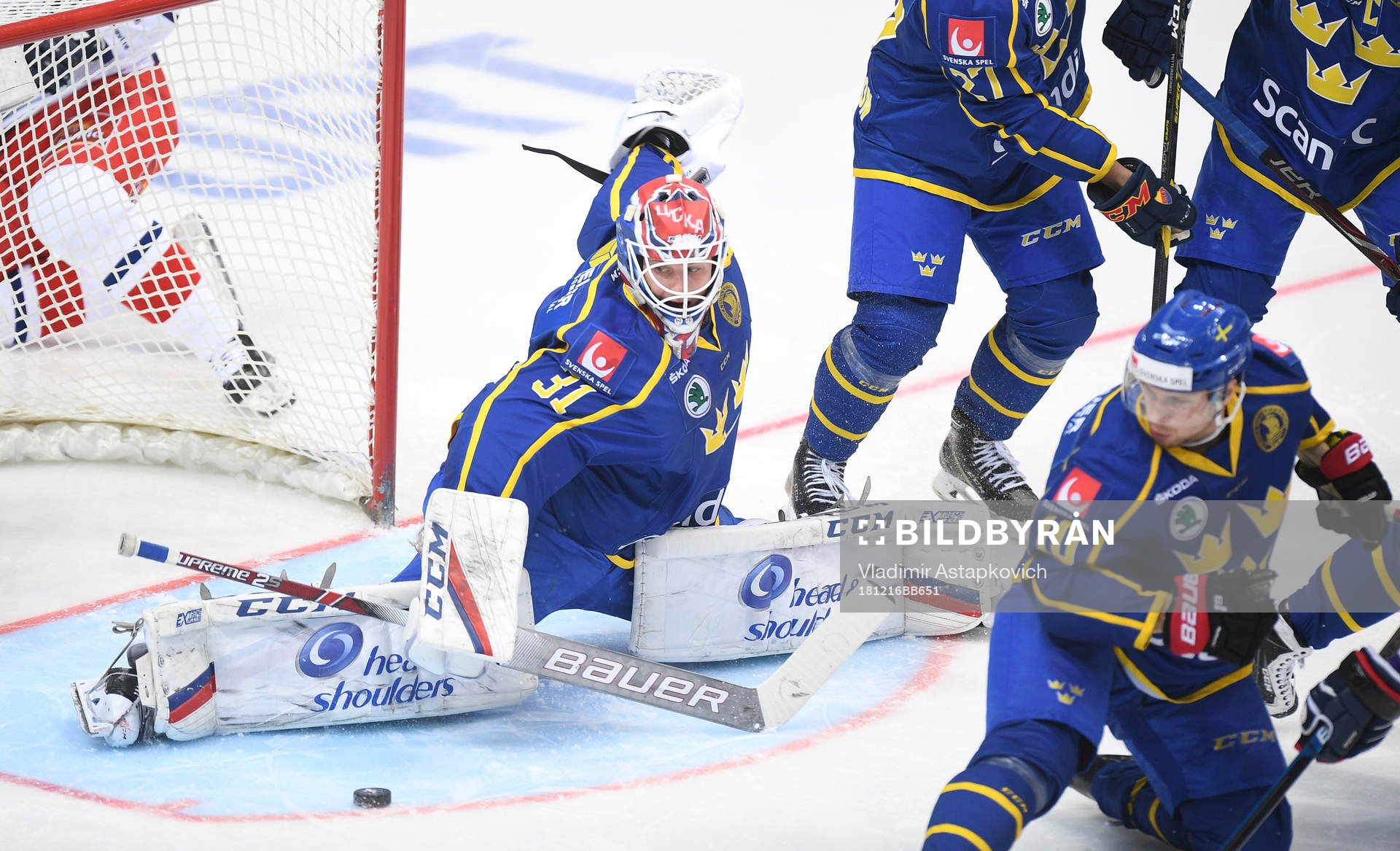 Sweden's goalie Lars Johansson makes a save