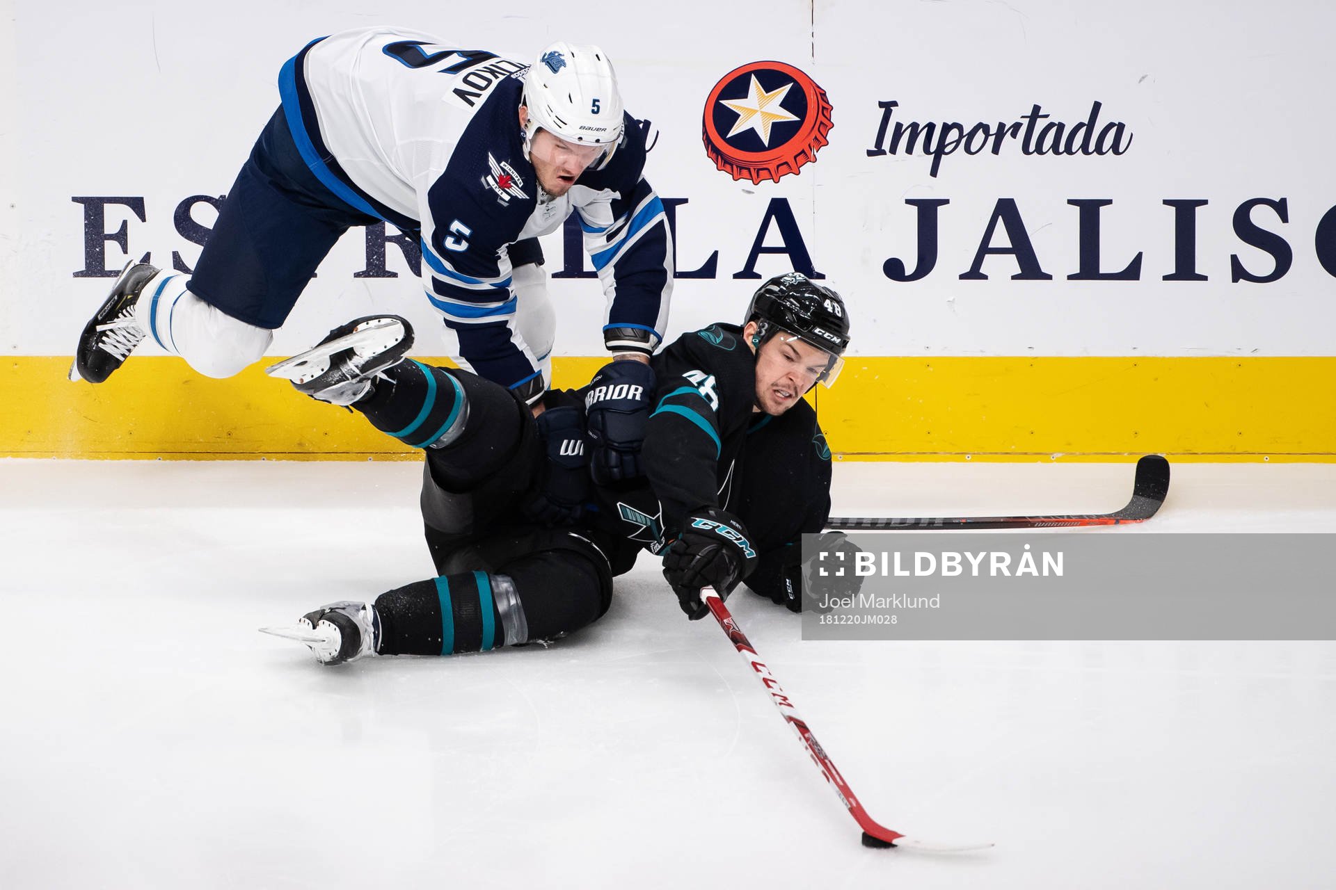Dmitry Kulikov of Winnipeg Jets and Tomas Hertl of San Jose