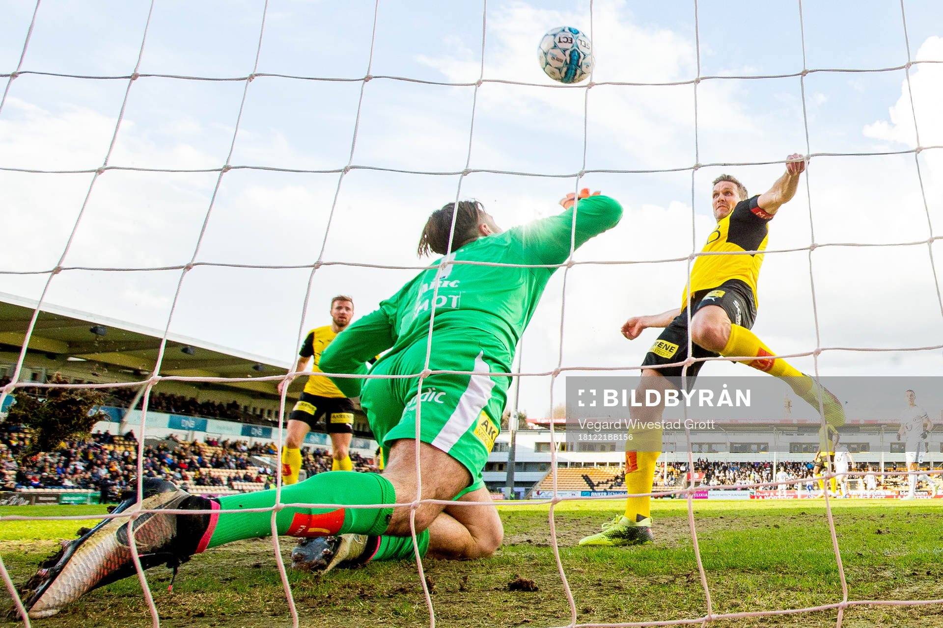 This picture is part of Bildbyrån’s selection of the 100 best sports photos from 2018. Originally published 20180426. Goalkeeper Marko Maric and Frode Kippe of Lillestrøm clear the ball on the line during the UNICEF Mesterfinale football match between Lillestrøm and Rosenborg on April 26, 2018 in Lillestrøm.