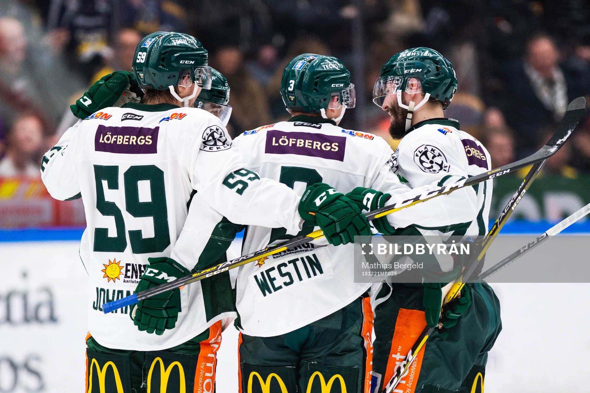 Färjestads Linus Johansson, Jens Westin och Jesse Virtanen