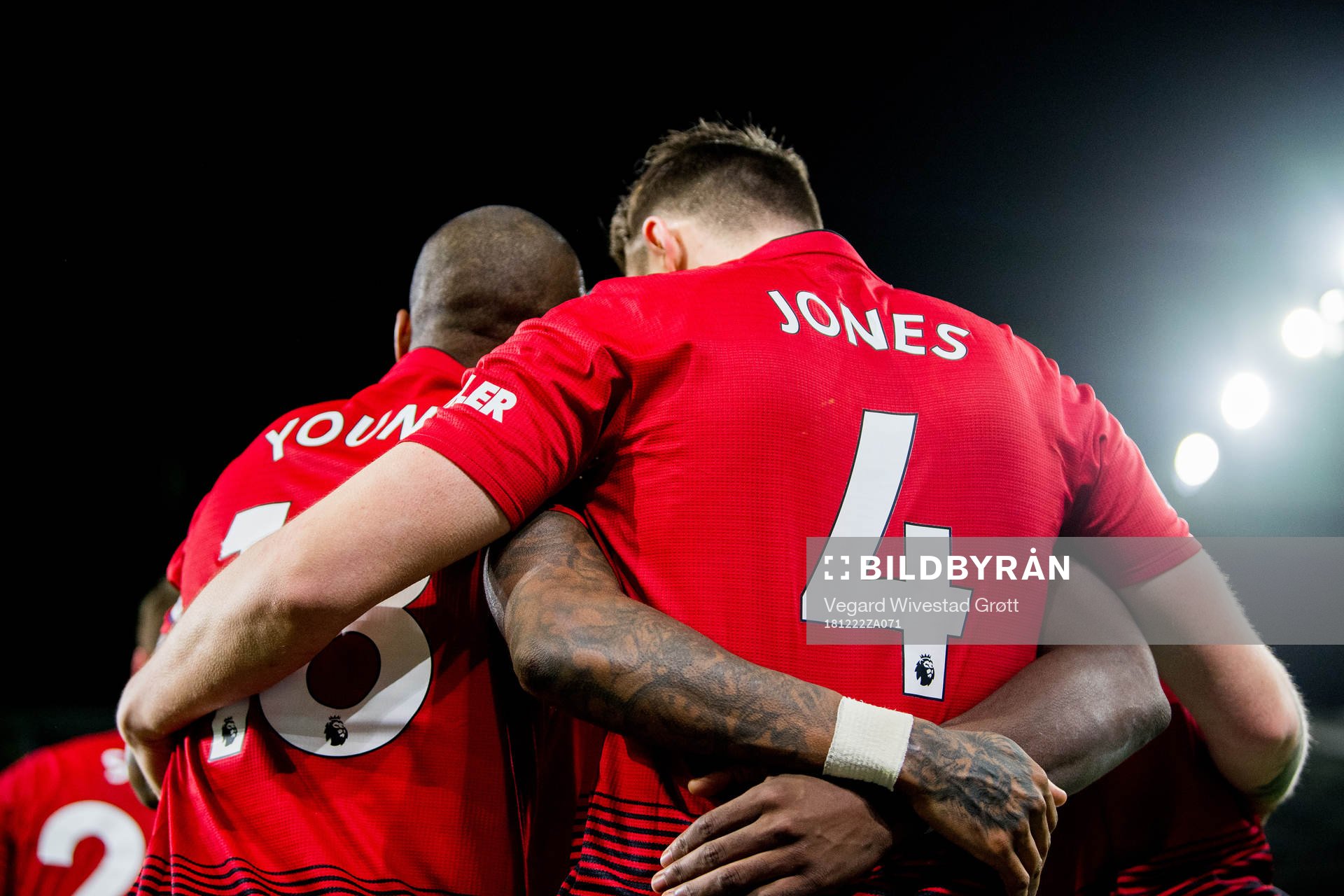 Ashley Young and Phil Jones of Manchester United celebrate 1-4 during the Premier League match between Cardiff and Manchester United on December 22, 2018 in Cardiff.