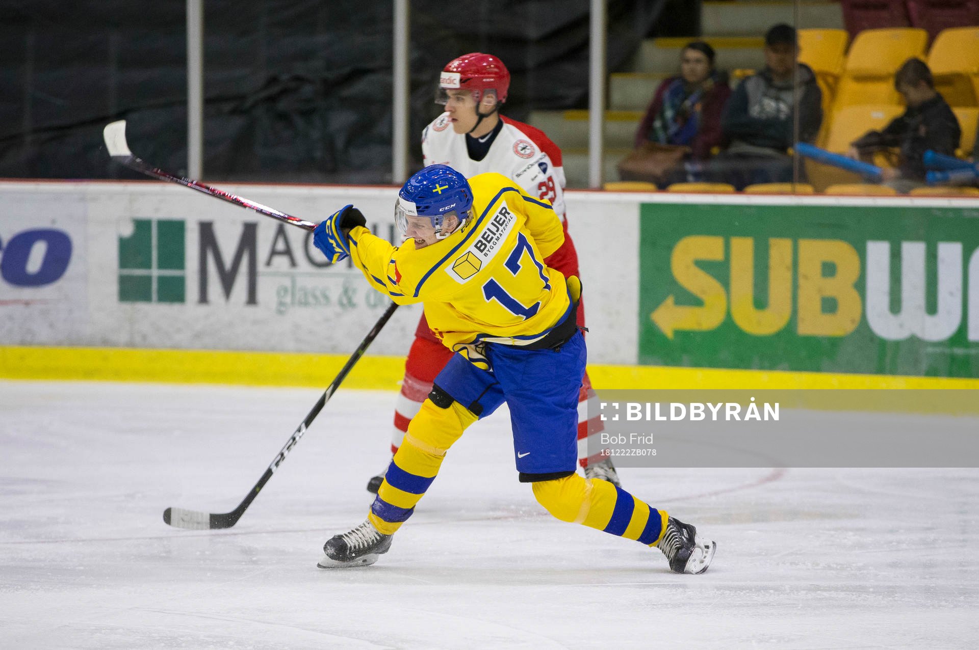 Sweden forward Filip Sveningsson (17)  in action  against