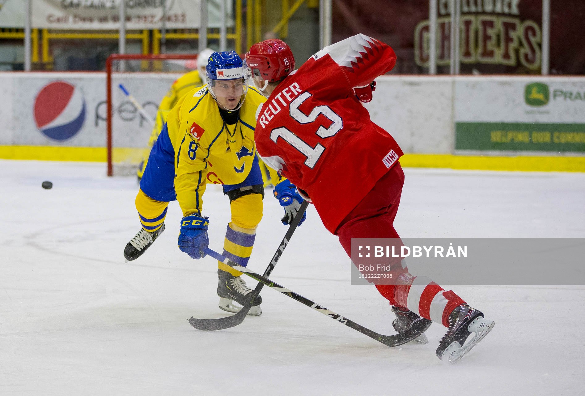 Sweden defenceman Rasmus Sandin (8) blocks a shot taken by