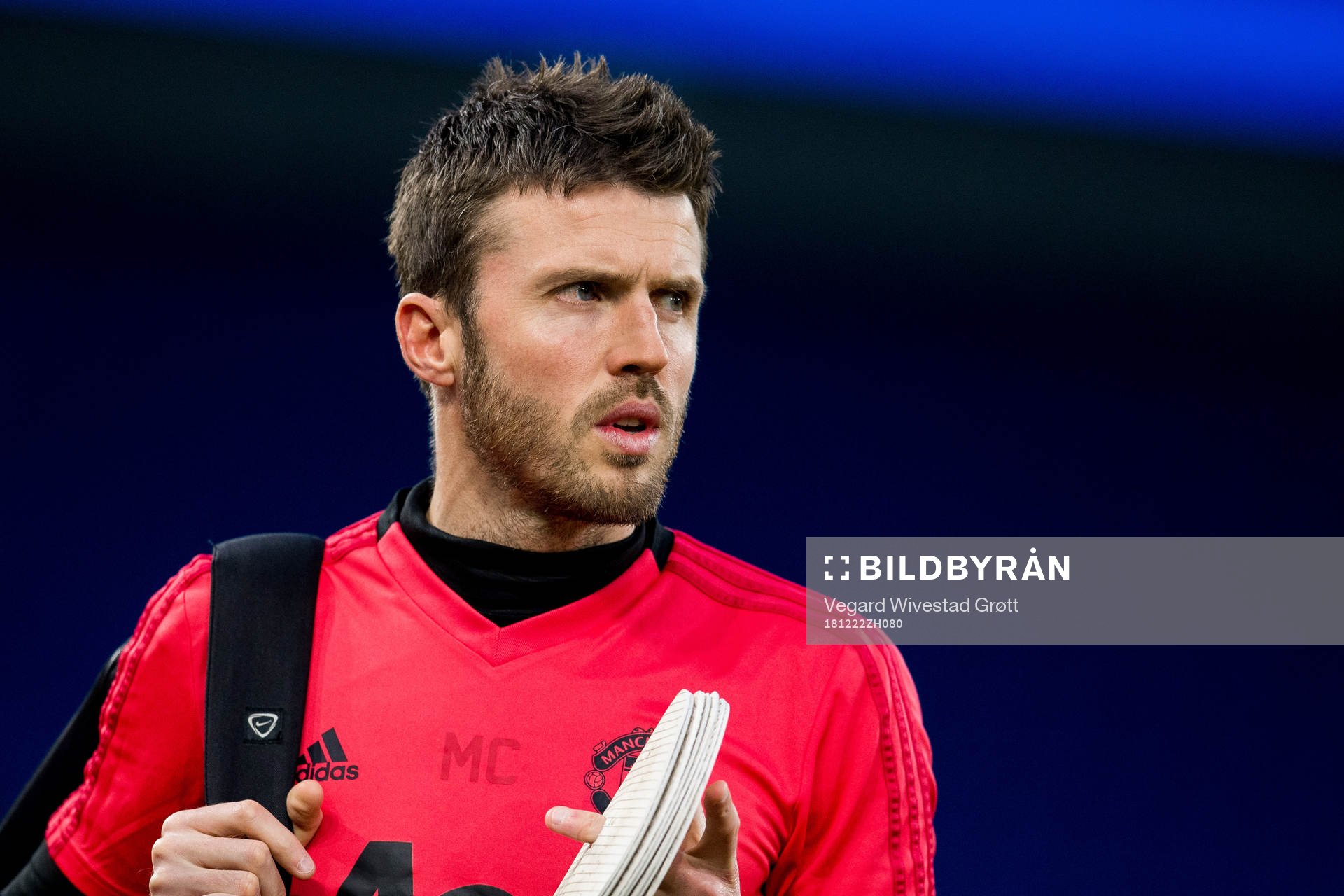 Michael Carrick of Manchester United ahead of the Premier League match between Cardiff and Manchester United on December 22, 2018 in Cardiff.
