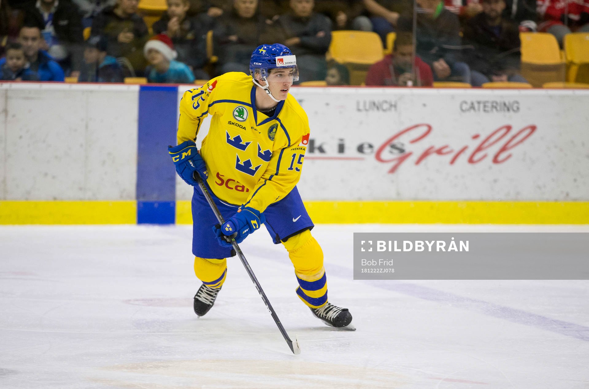 Sweden forward Oskar Bäck (15)  in action against Denmark