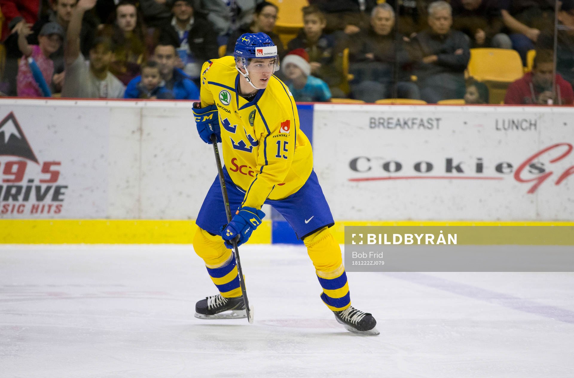 Sweden forward Oskar Bäck (15)  in action against Denmark