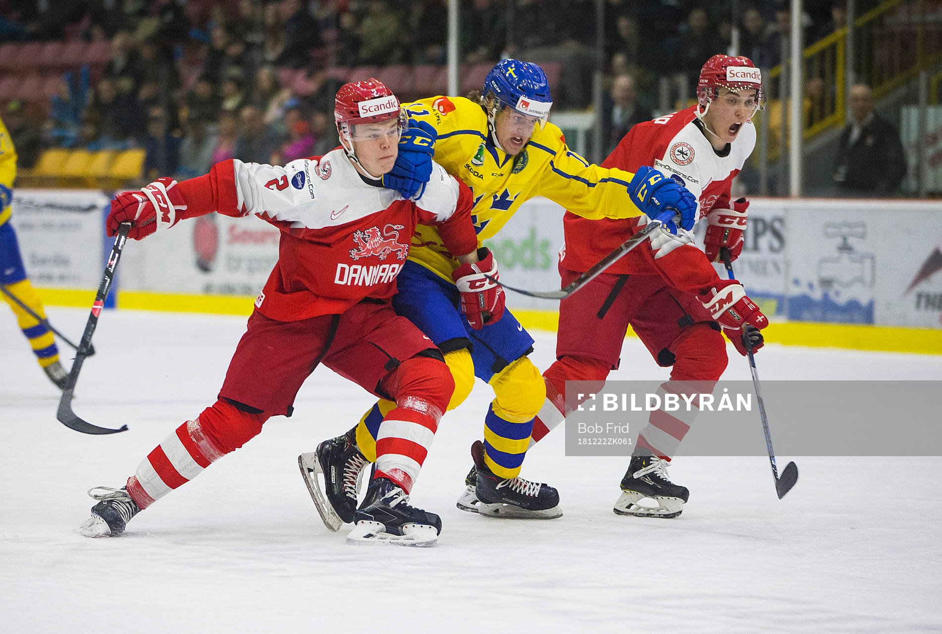 Sweden forward Samuel Fagemo (11) battles with Denmark
