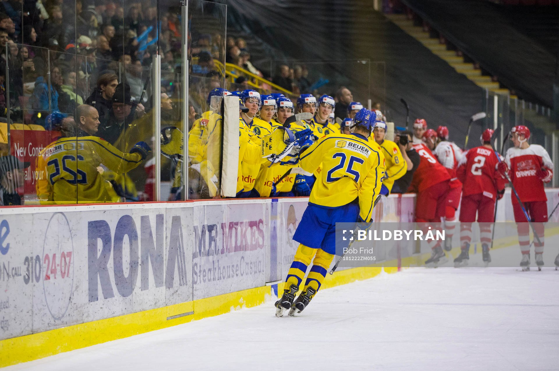Sweden defenceman Philip Broberg (25) celebrates his second
