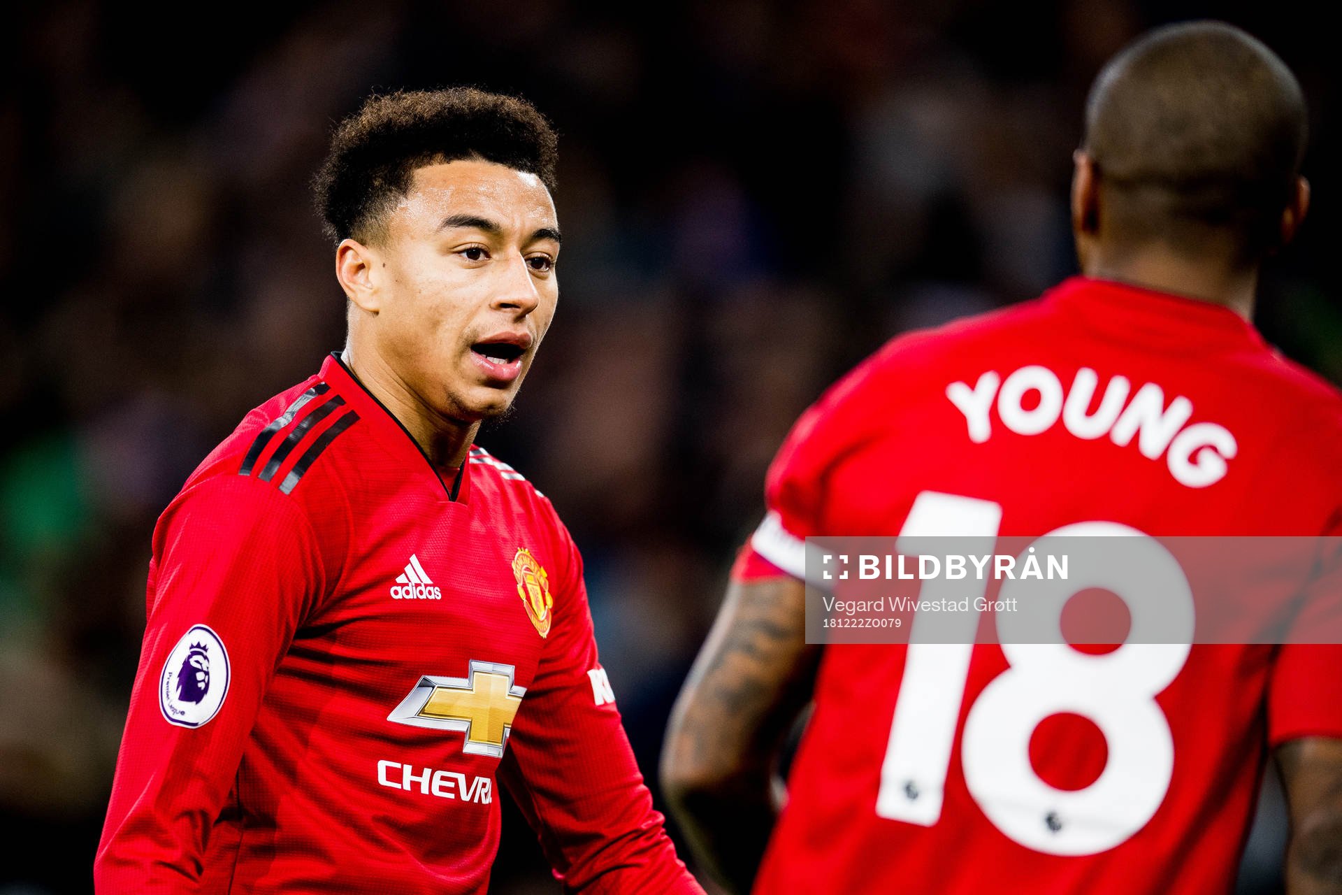 Jesse Lingard and Ashley Young of Manchester United