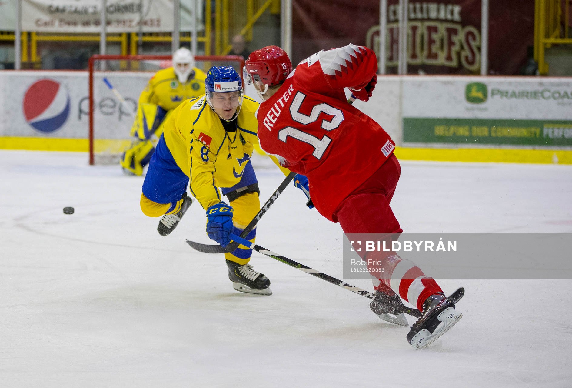 Sweden defenceman Rasmus Sandin (8) blocks a shot taken by