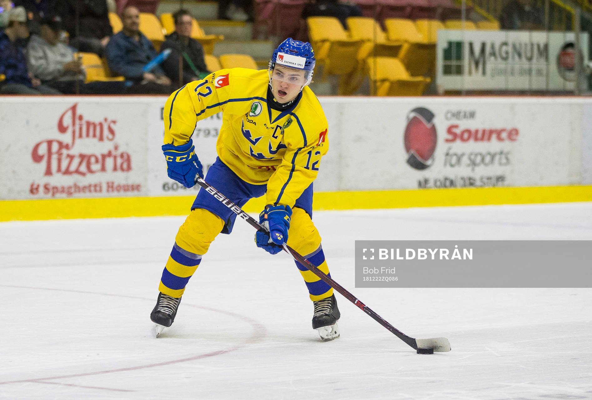 Sweden defenceman Erik Brännström (12)  in action in the