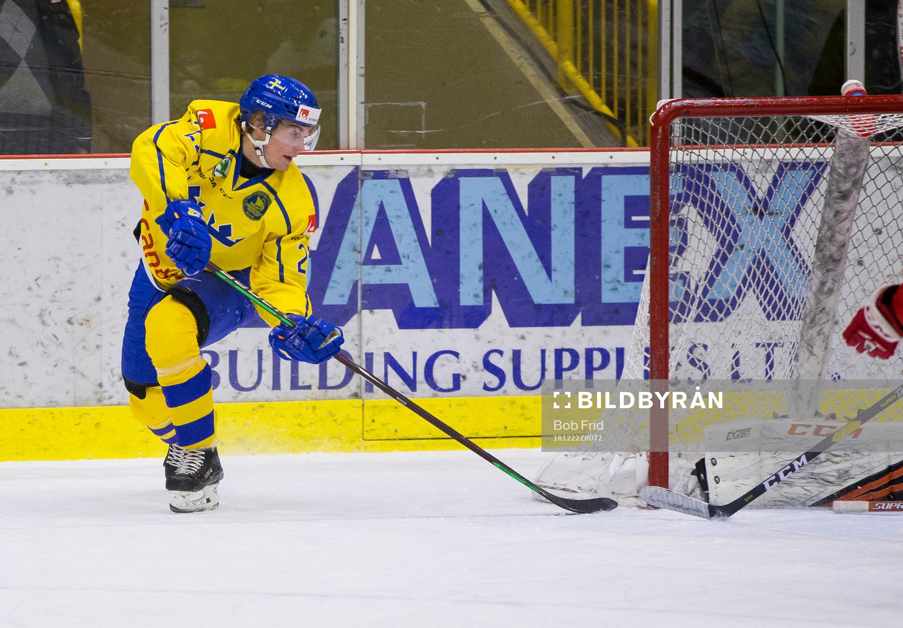 Sweden forward Nils Höglander (21) scores in the first