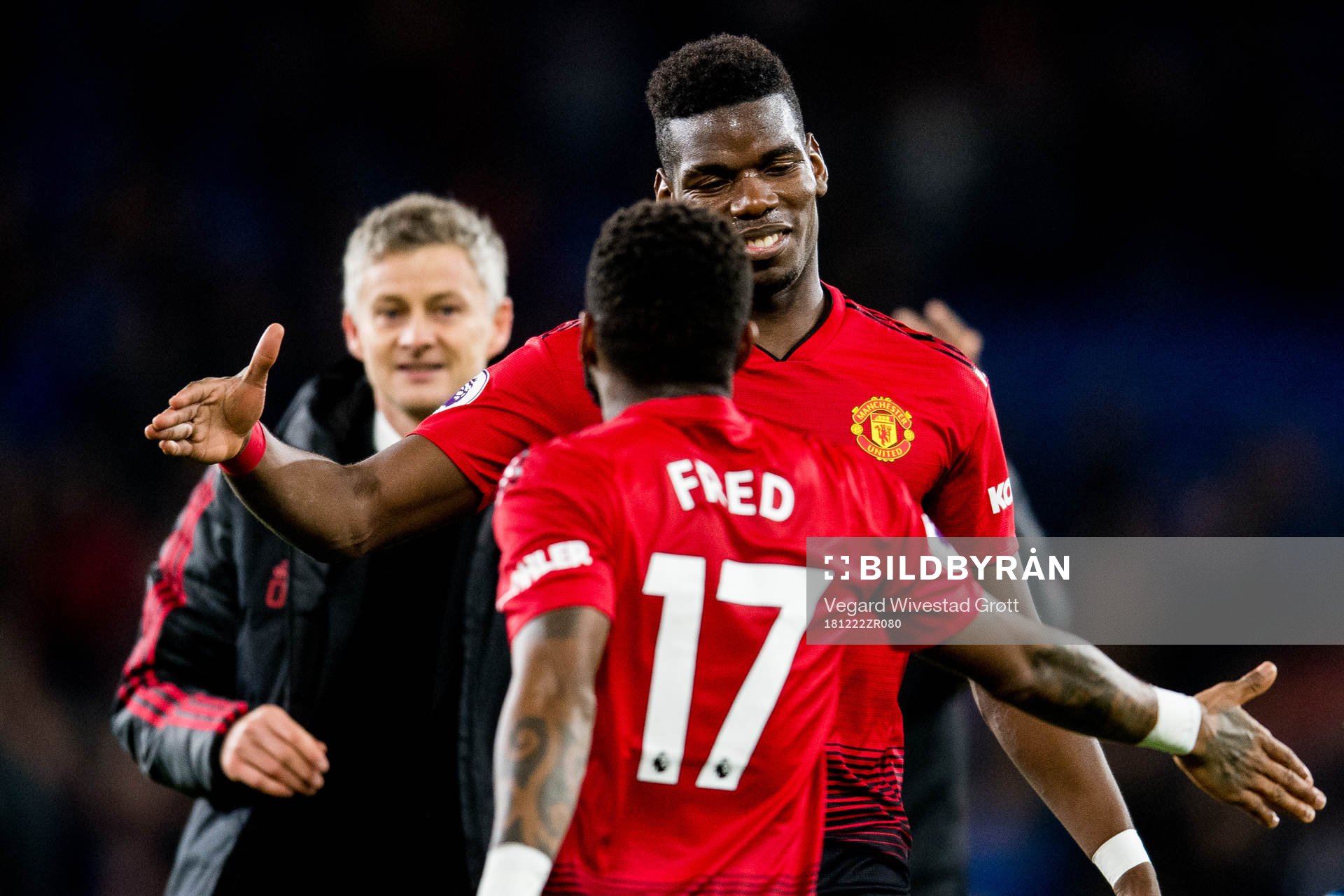 Paul Pogba, Fred and Ole Gunnar Solskjær, manager of