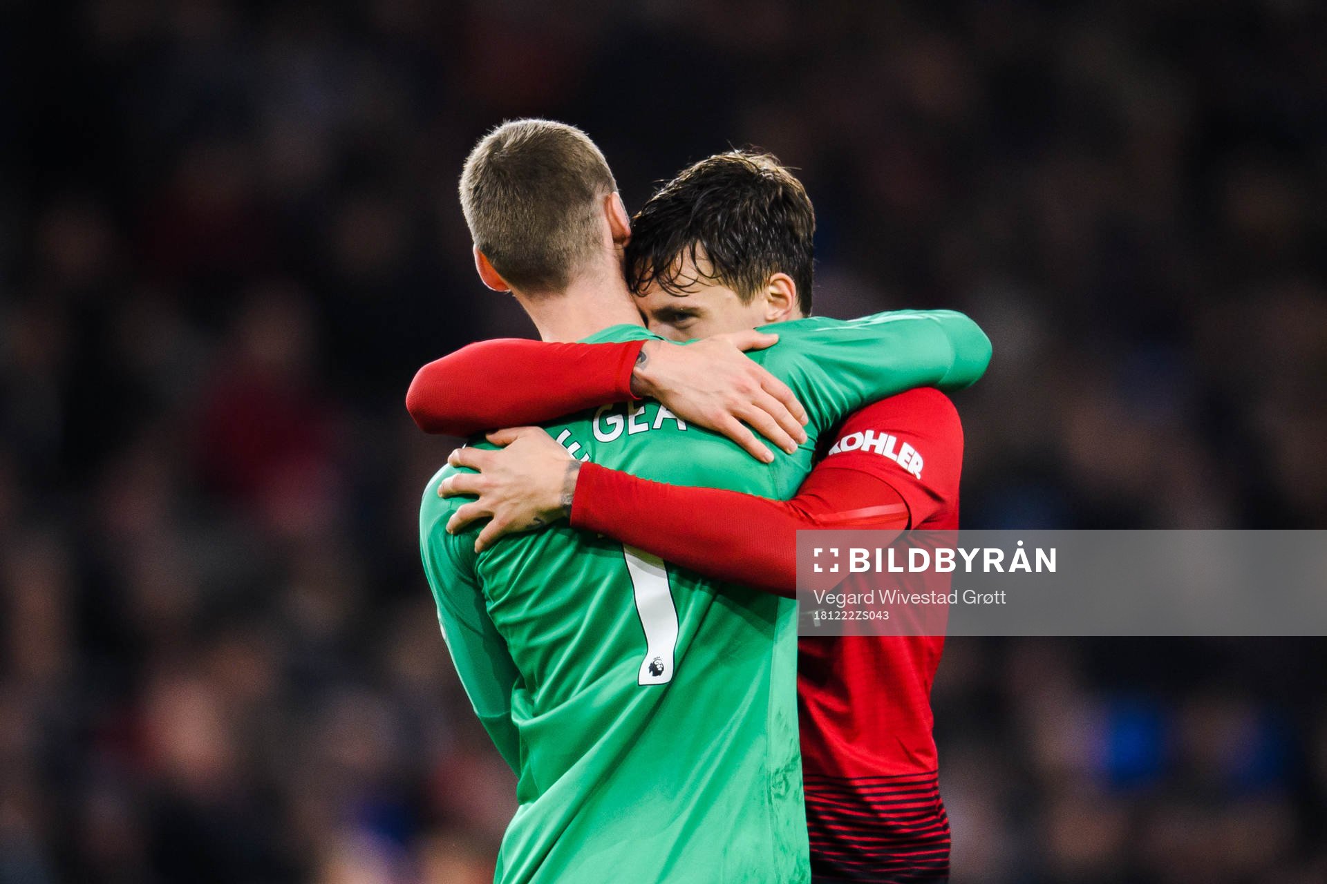 Goalkeeper David de Gea and Victor Lindelöf of Manchester