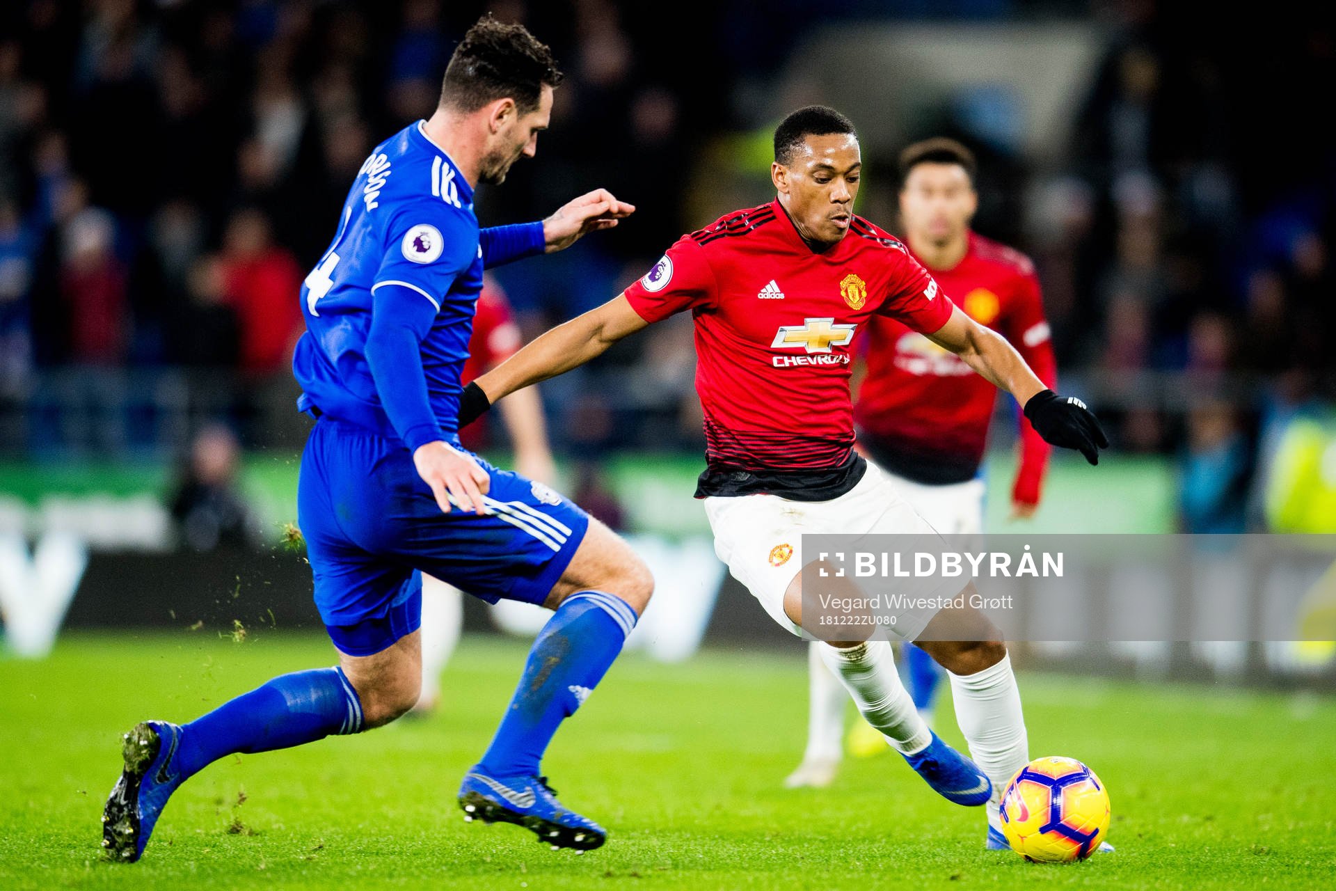 Sean Morrison of Cardiff and Anthony Martial of Manchester