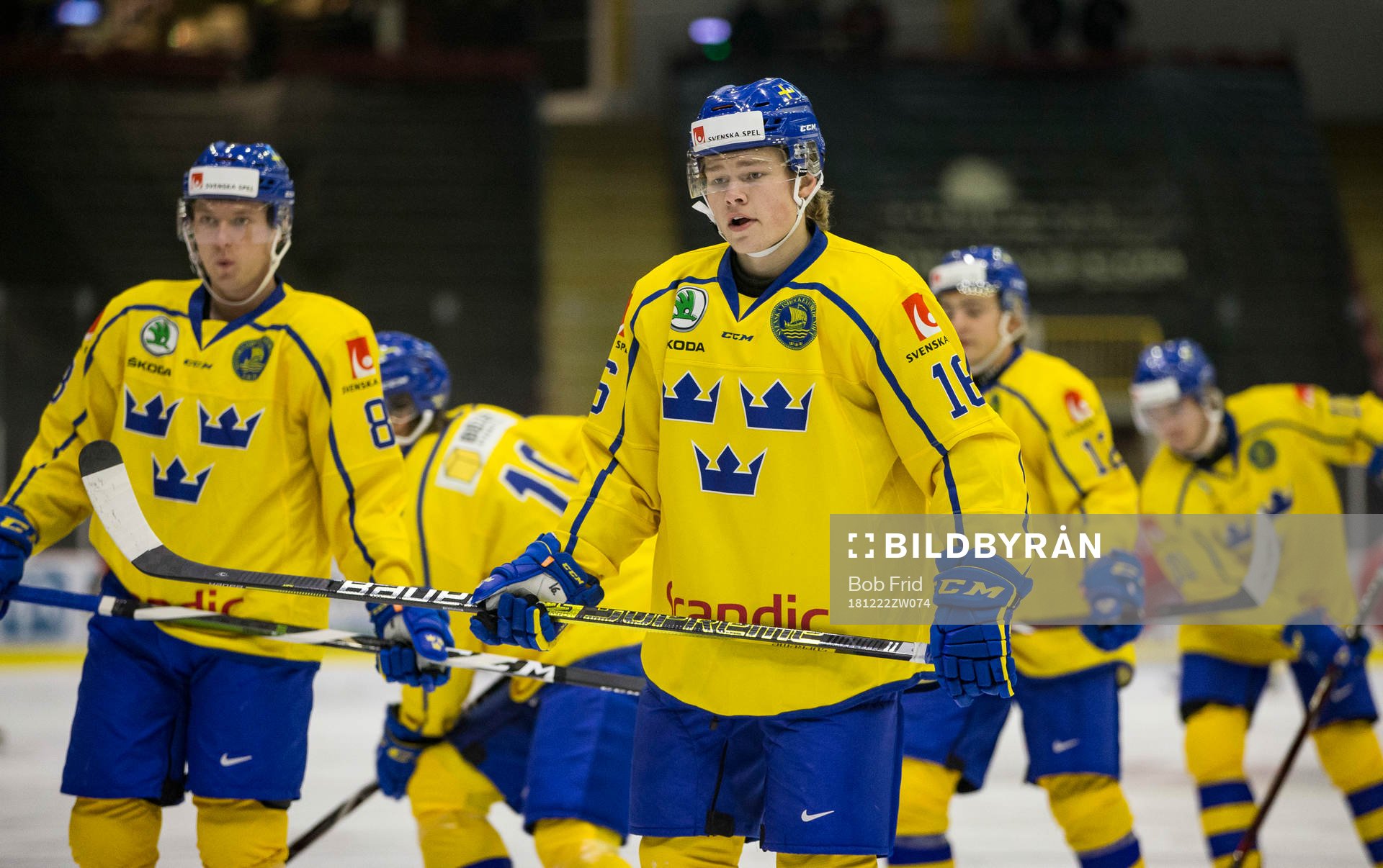 Sweden defenceman Filip Westerlund (16)  against Denmark