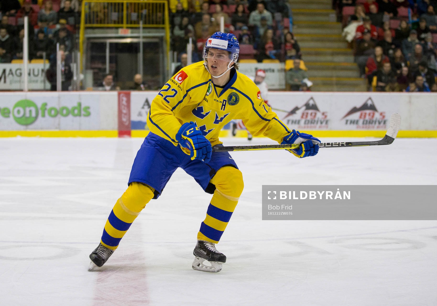 Sweden forward Isac Lundeström (22) in action