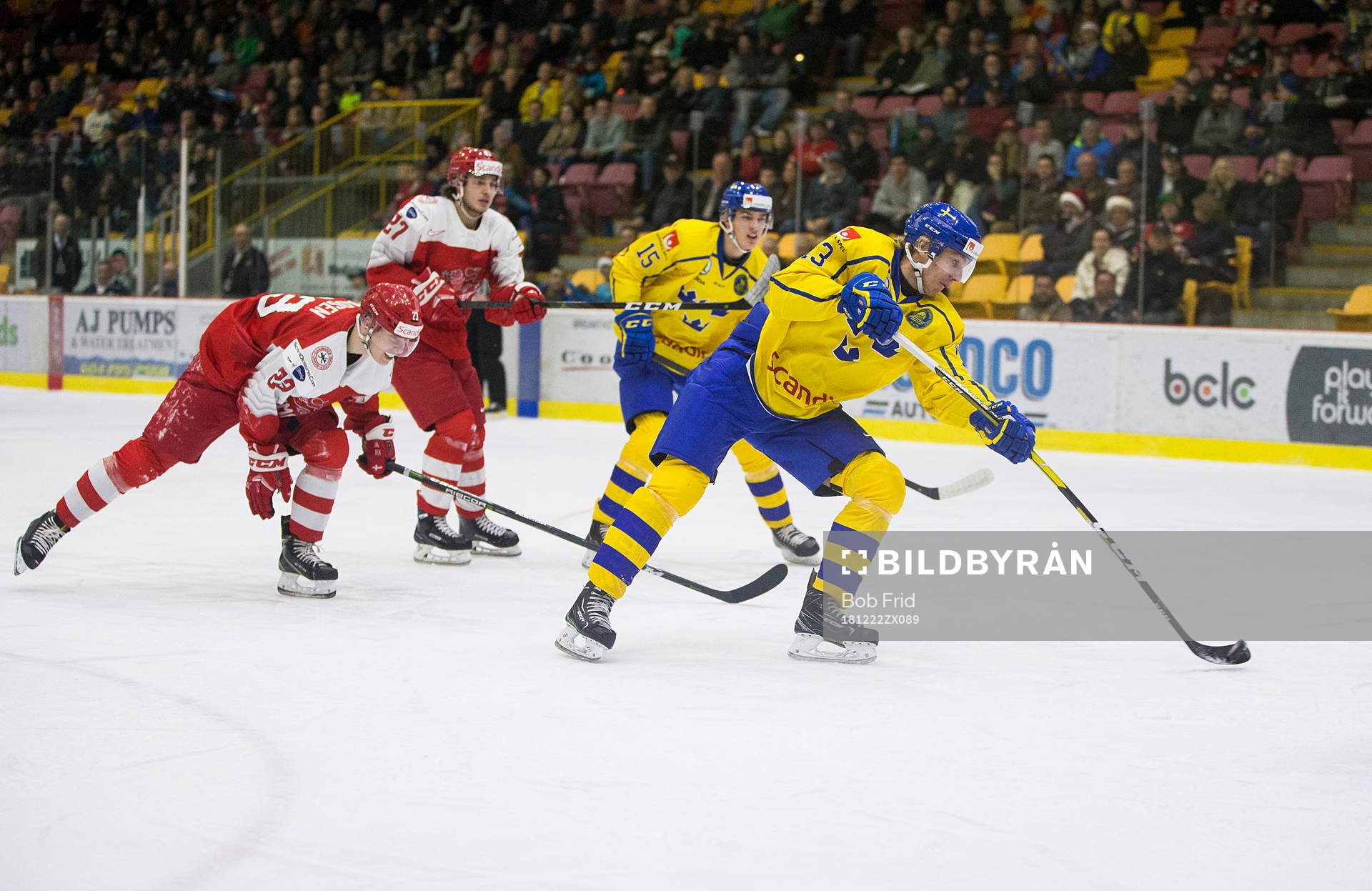 Sweden forward Johan Södergran (13) scores against Denmark