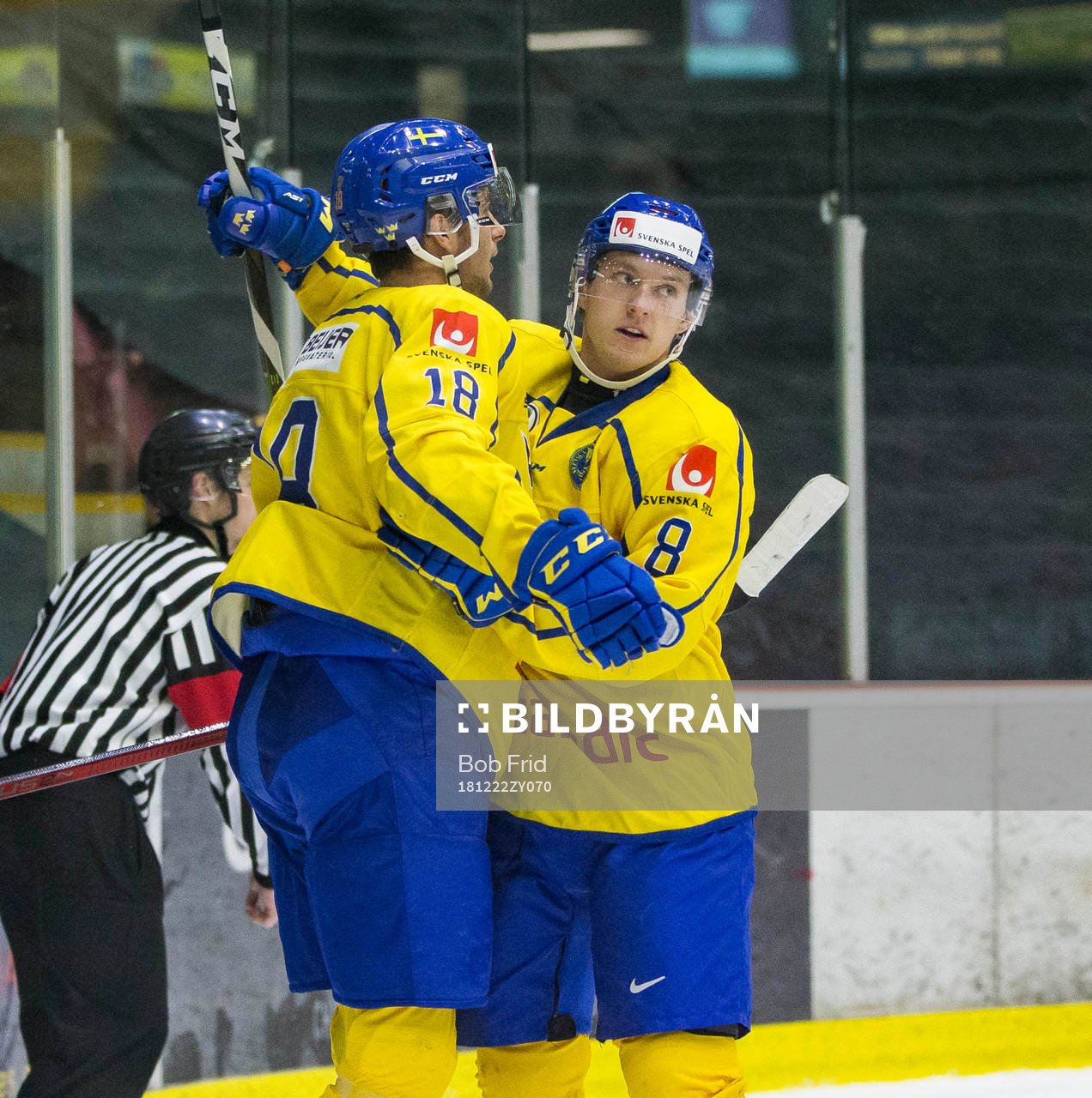 Sweden forward Jacob Olofsson (18) and  defenceman Rasmus