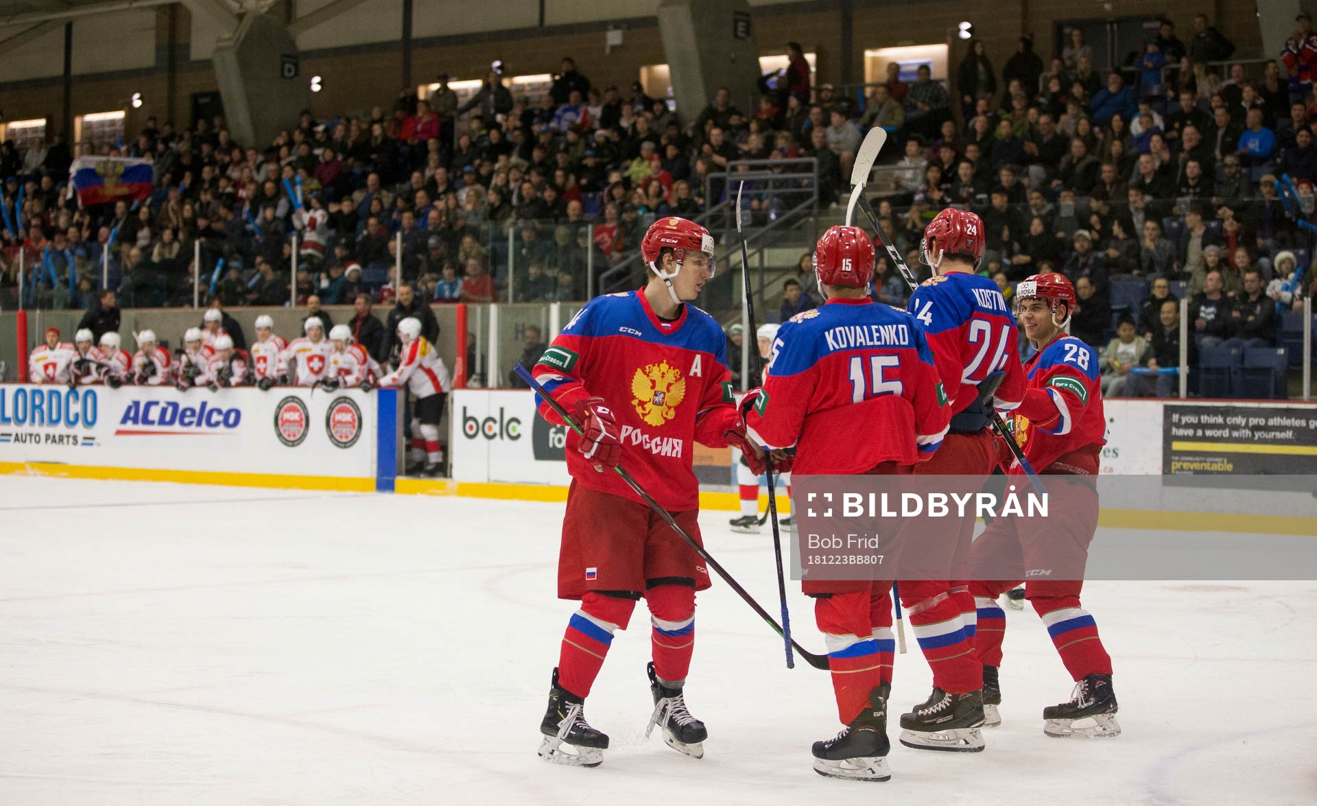 Russia forward Vitalii Kravtsov (14) and forward Nikolay