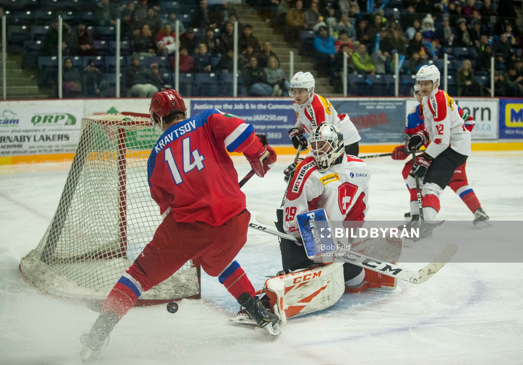 Switzerland goalie Akira Schmid (29) makes a save