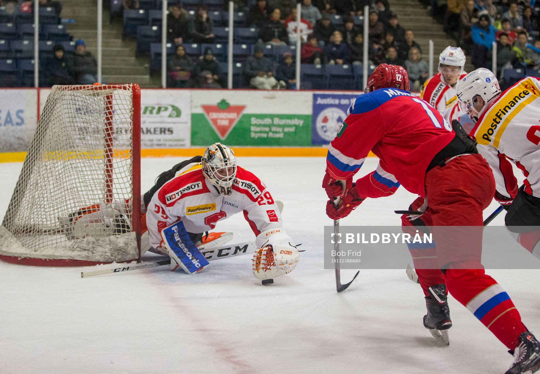 Switzerland goalie Akira Schmid (29)  makes a save