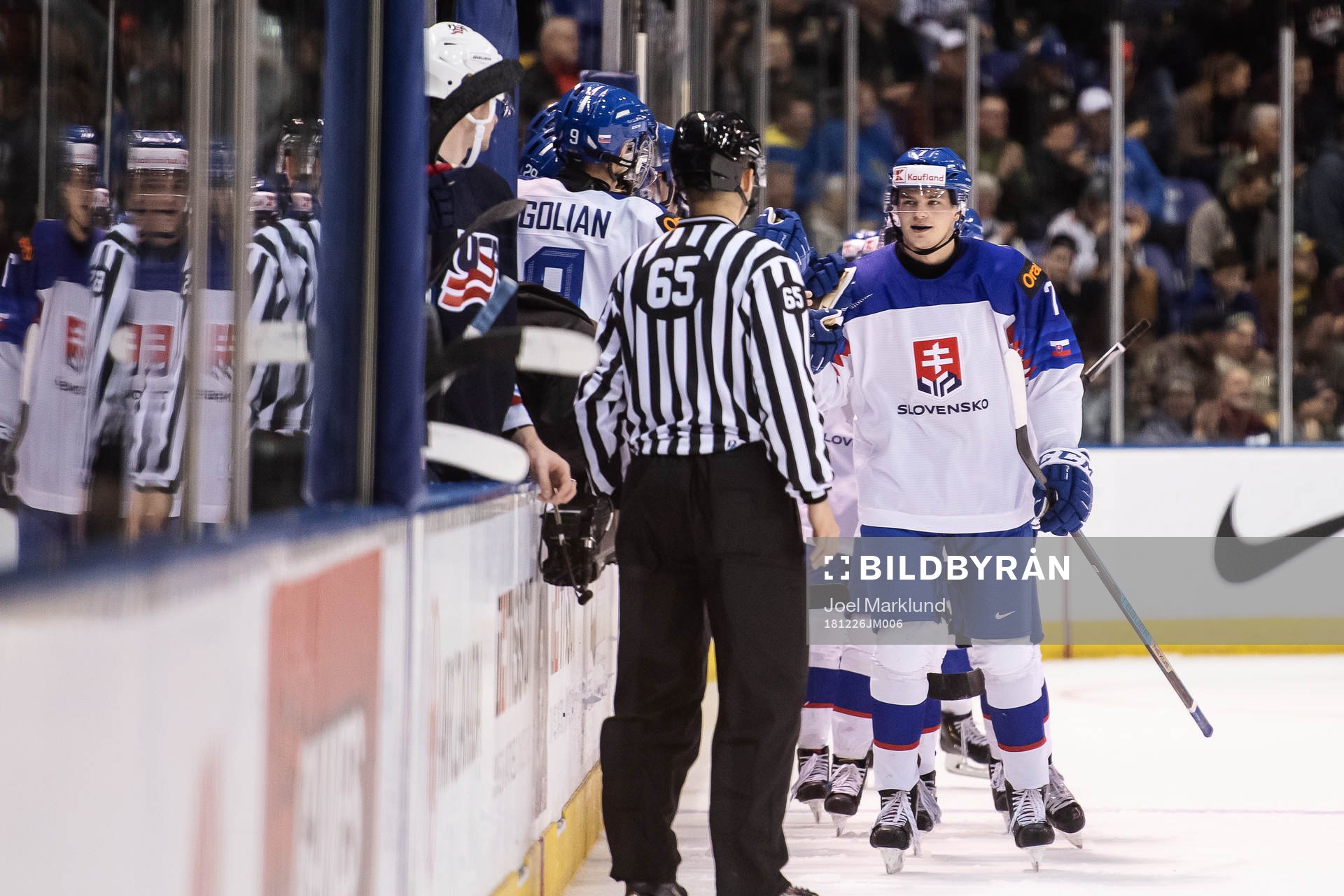 Marek Korencik of Slovakia celebrates with teammates