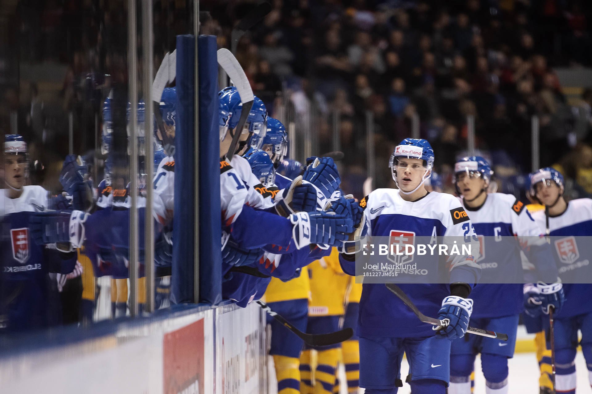 Adam Liska of Slovakia celebrates with teammates