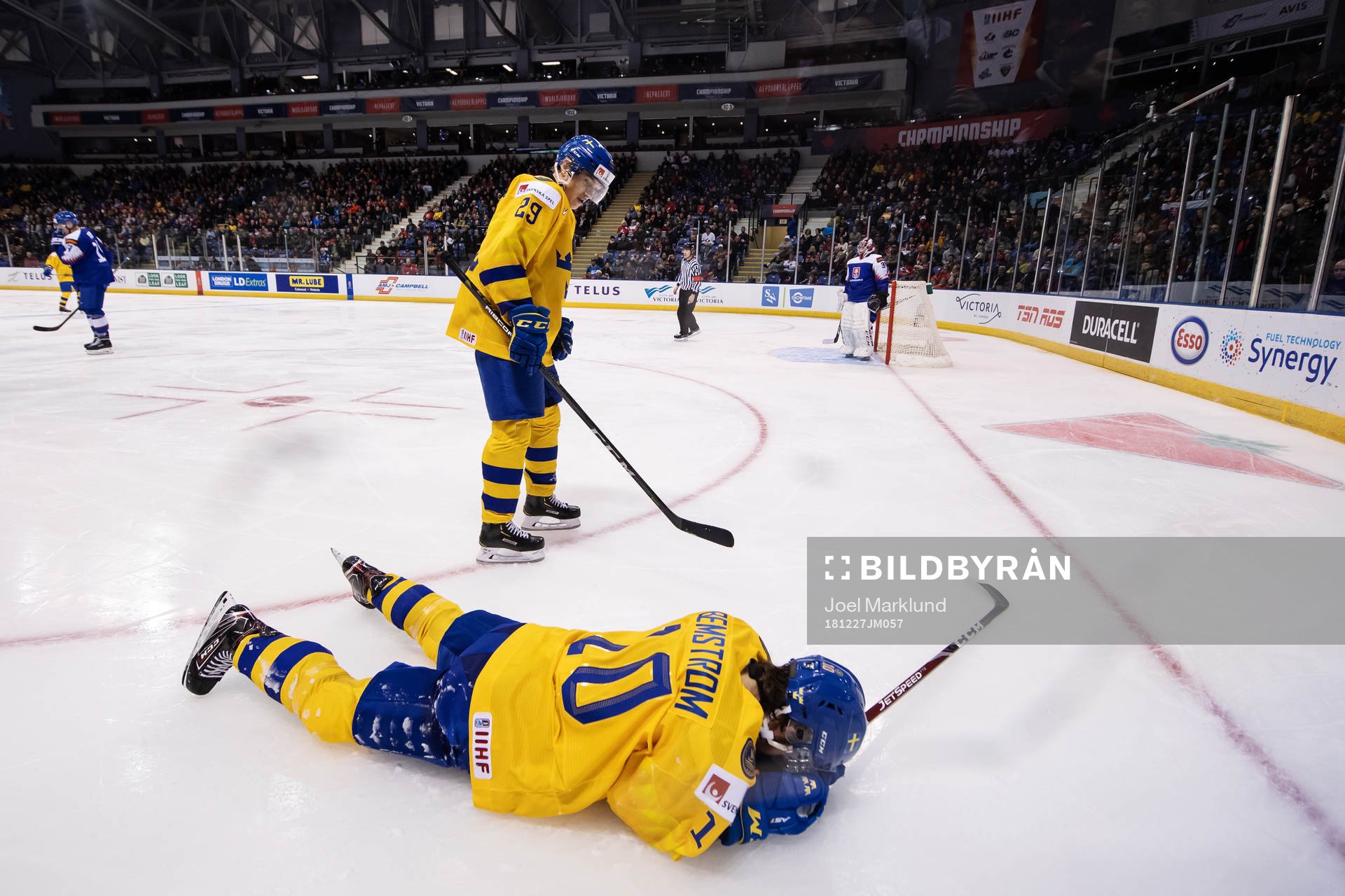 Pontus Holmberg sees Emil Bemström of Sweden lying down