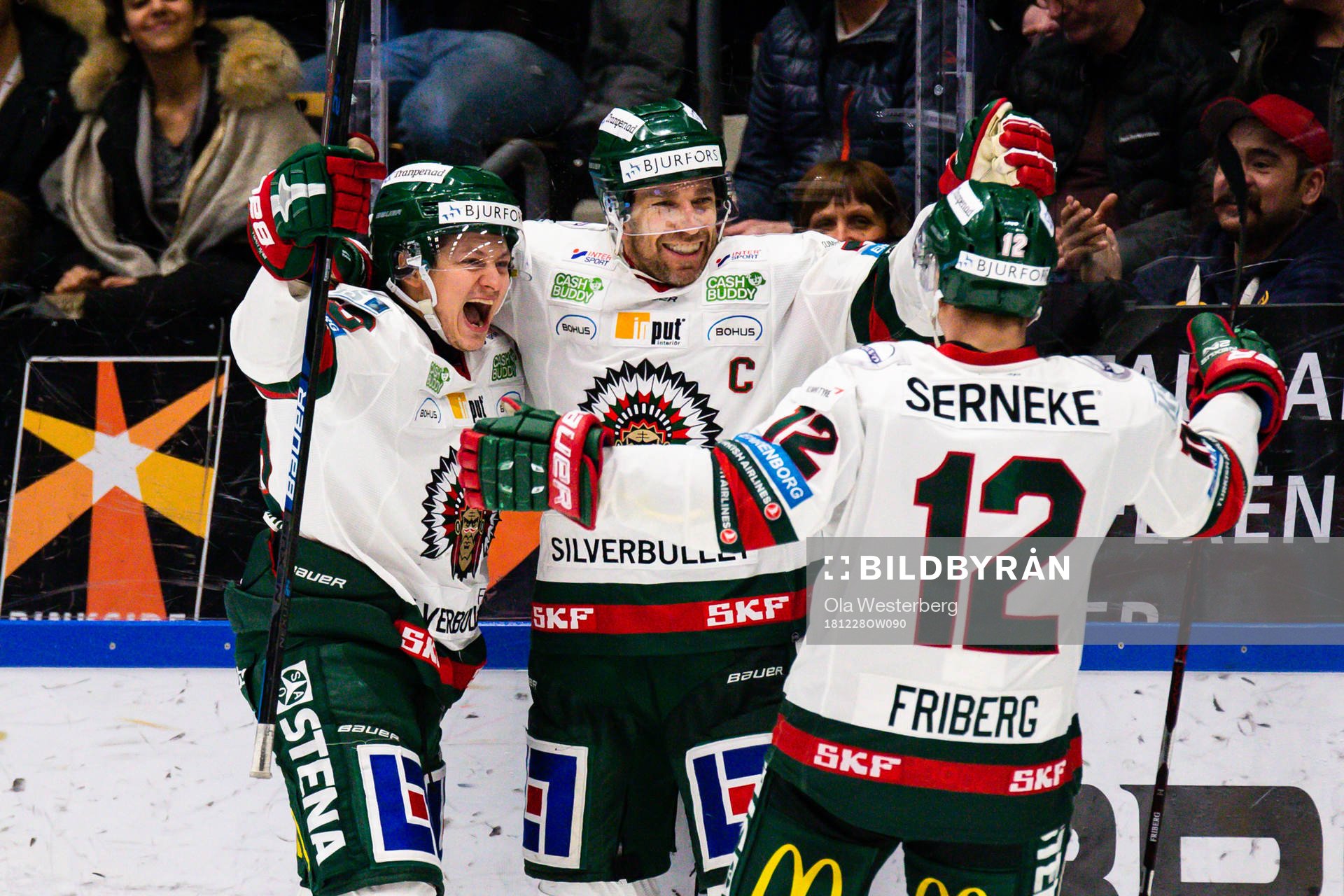Frölundas Rhett Rakhshani, Joel Lundqvist och Max Friberg