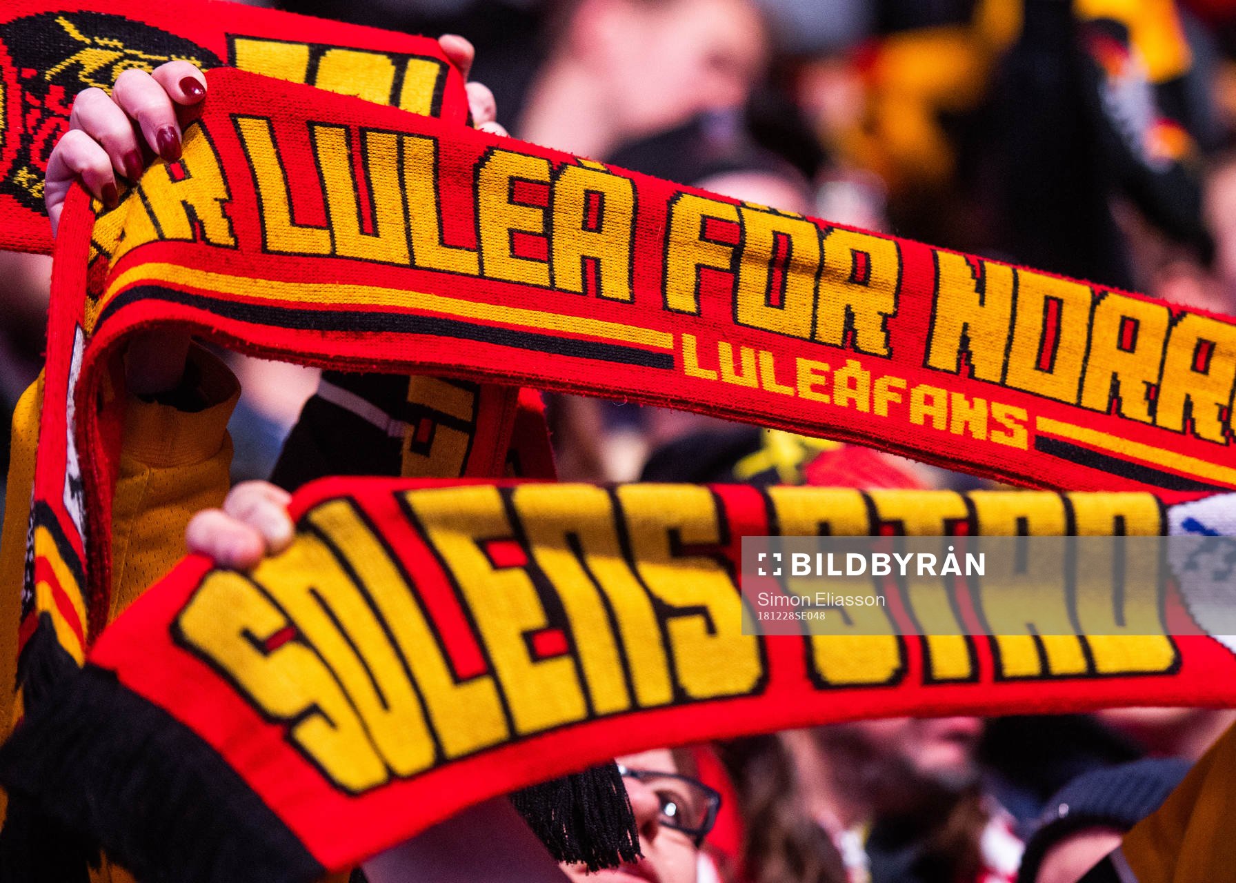Luleås supportrar håller upp halsdukar