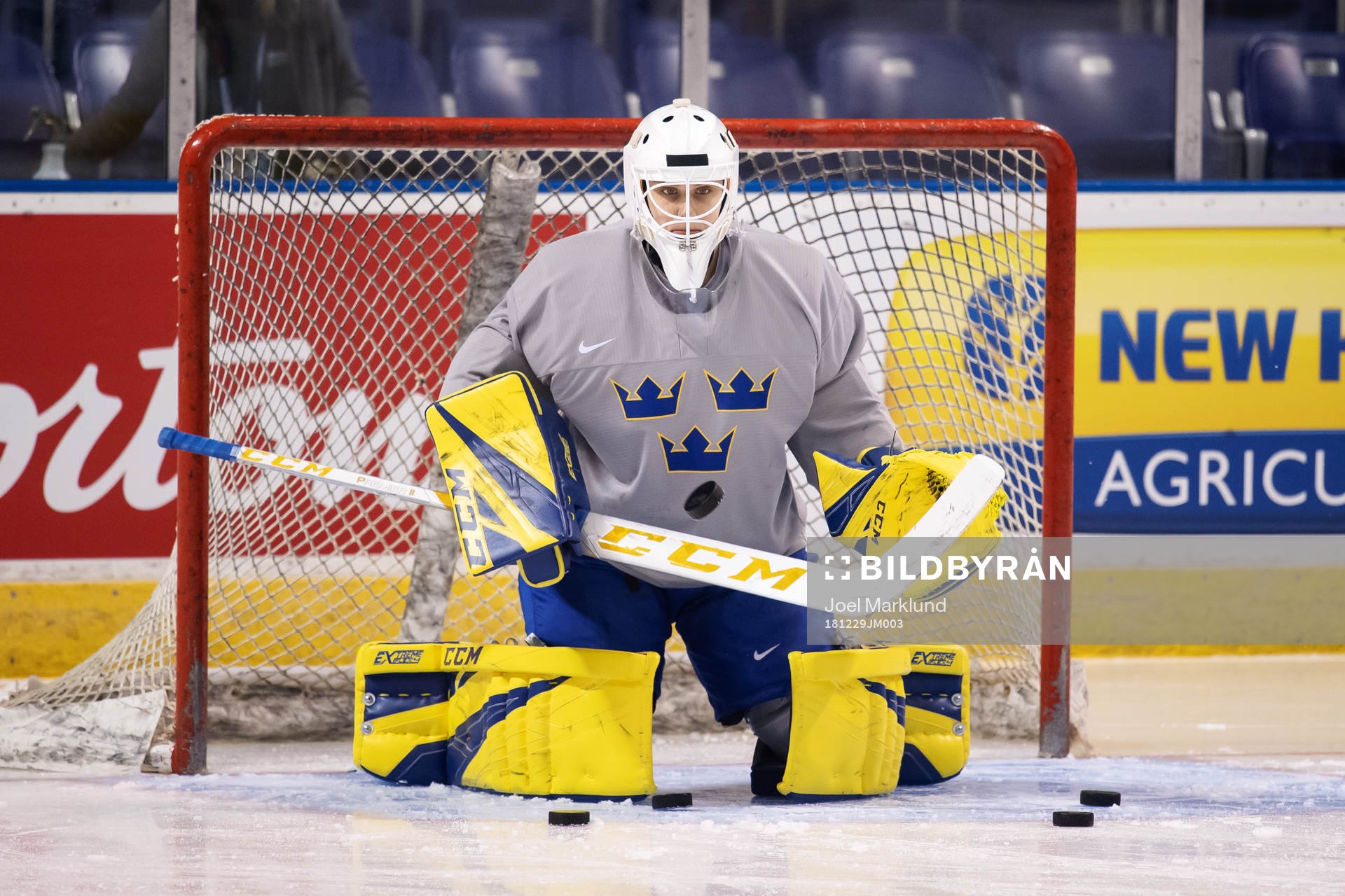 Goaltender Olle Eriksson Ek of team Sweden at a morning