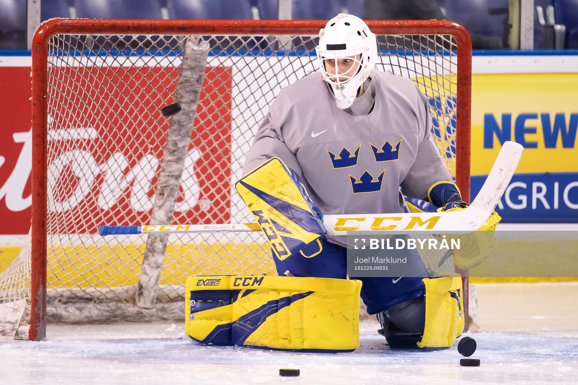 Goaltender Olle Eriksson Ek of team Sweden at a morning
