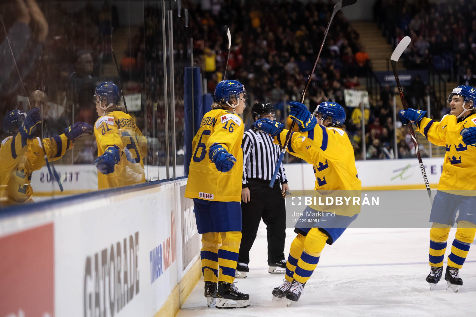 Filip Westerlund of Sweden celebrates with teammates