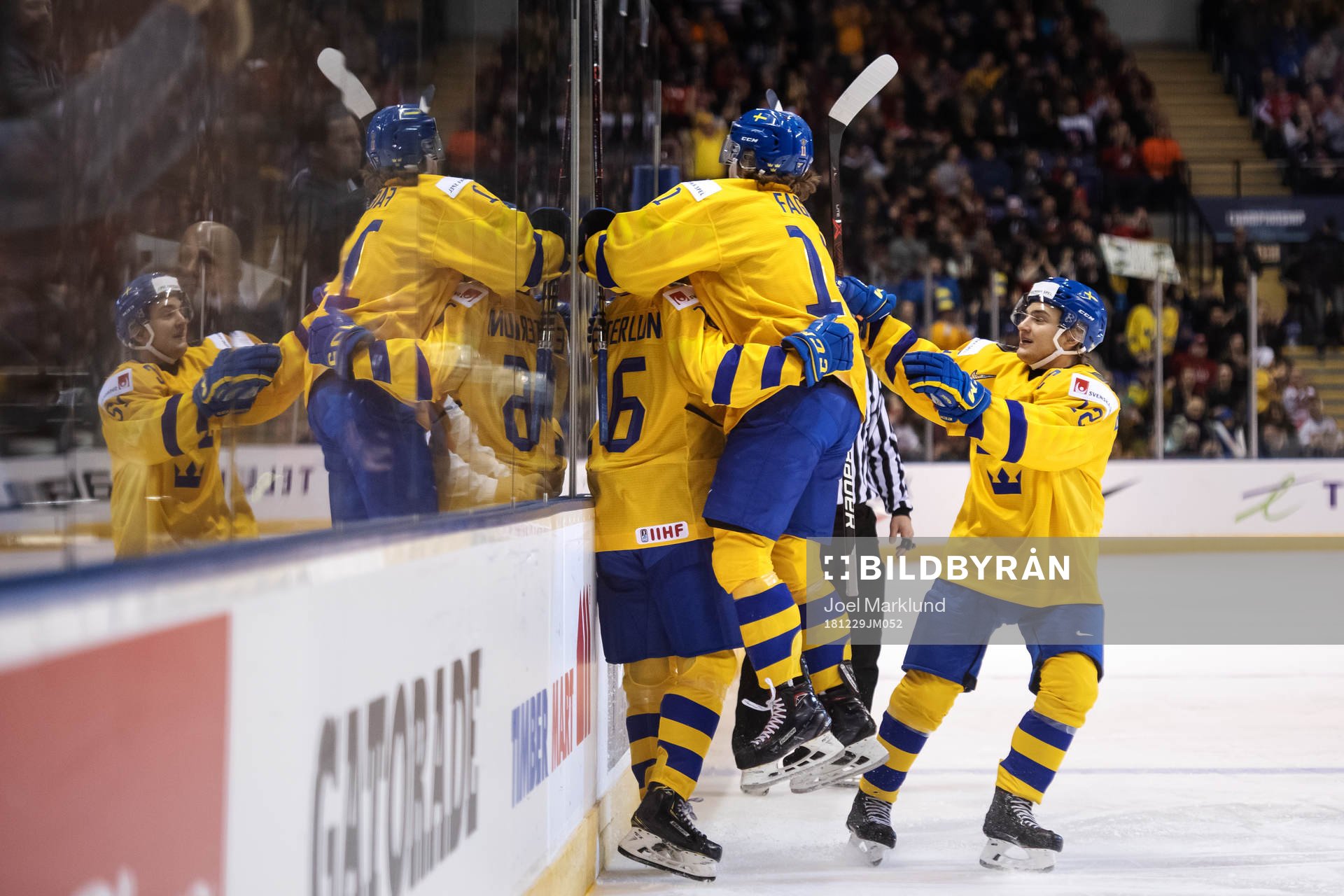 Filip Westerlund of Sweden celebrates with teammates