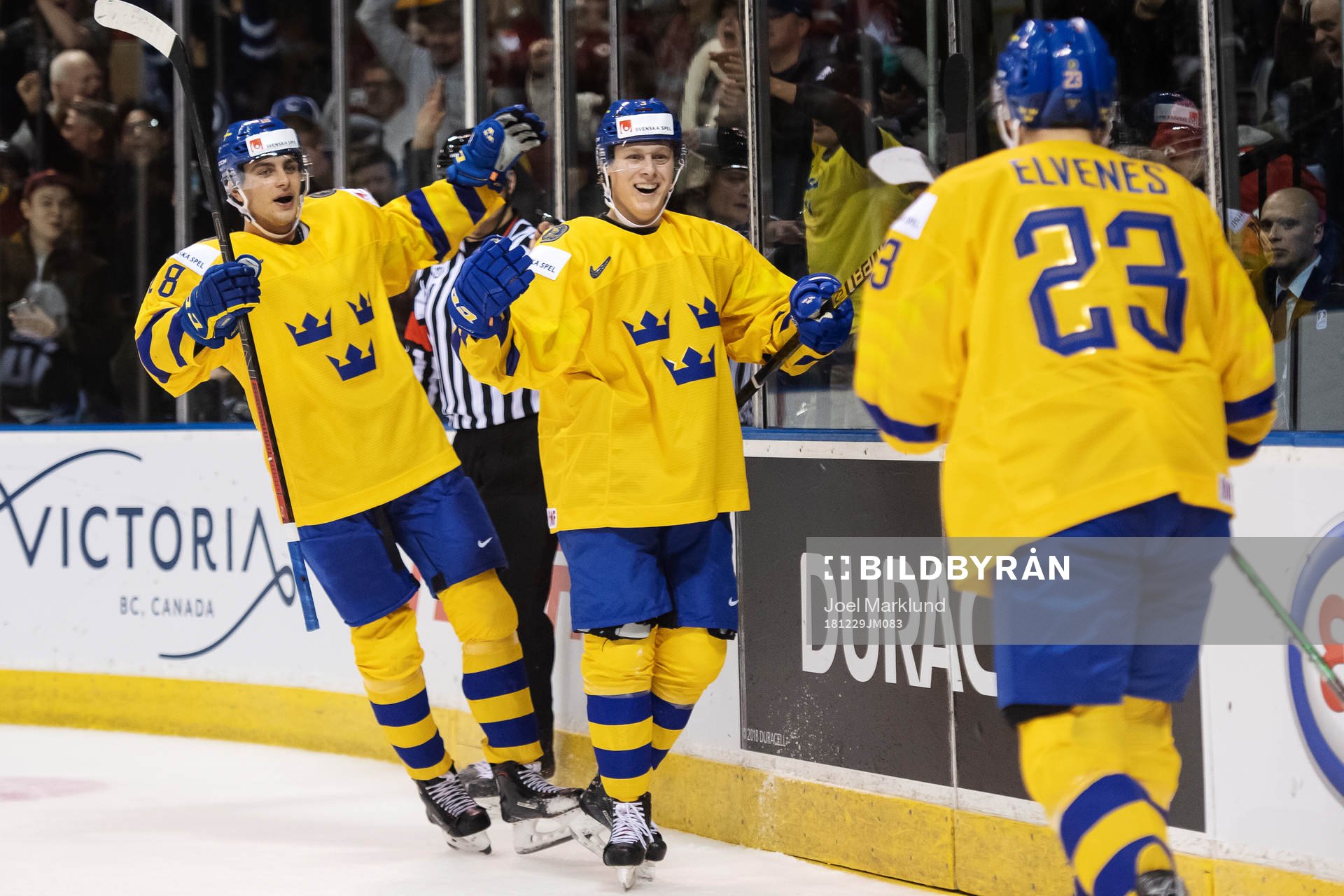 Jacob Olofsson, Adam Boqvist and Lucas Elvenes of Sweden