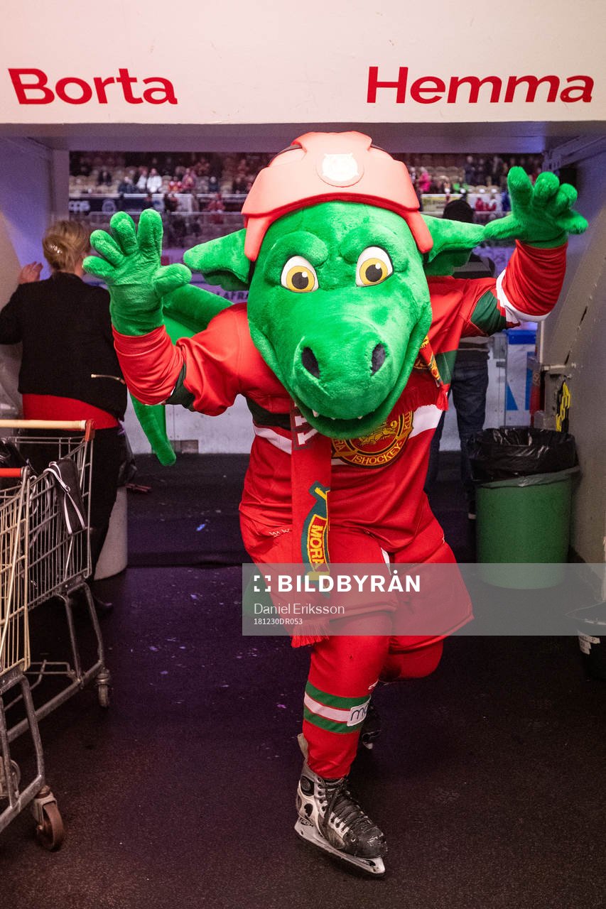Moras draken innan ishockeymatchen i SHL mellan Mora och