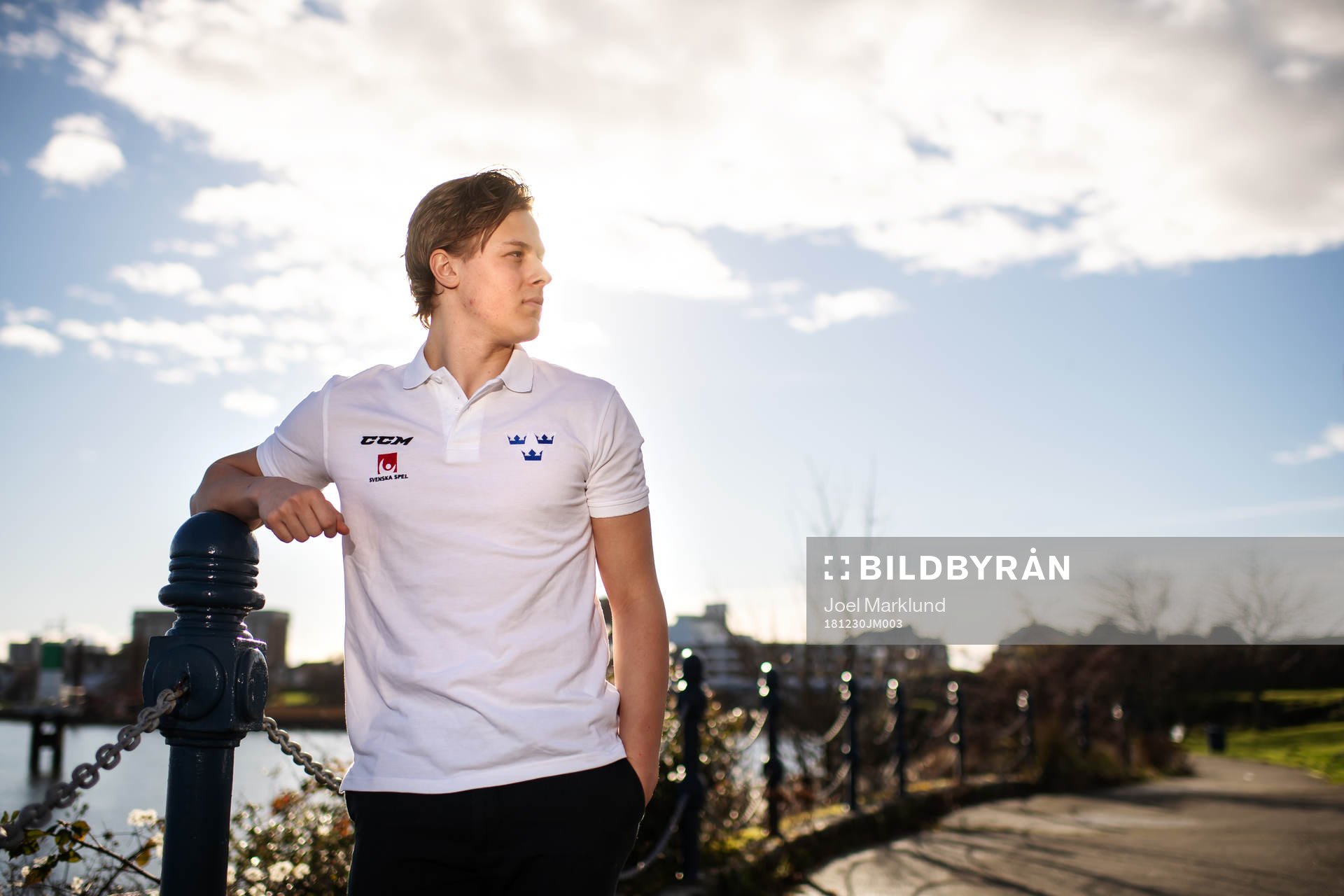 Adam Boqvist of team Sweden poses for a portrait at a press