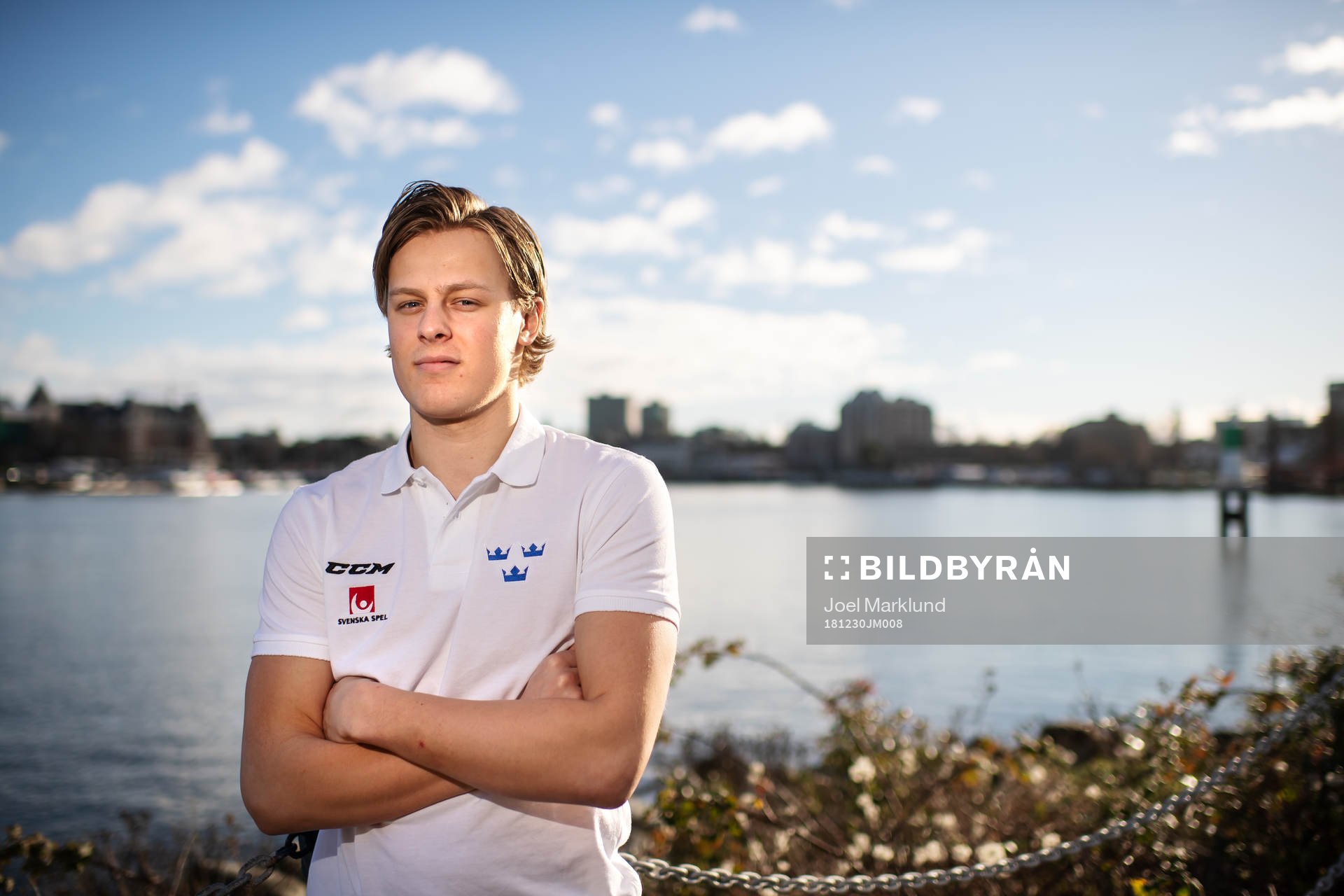 Adam Boqvist of team Sweden poses for a portrait at a press